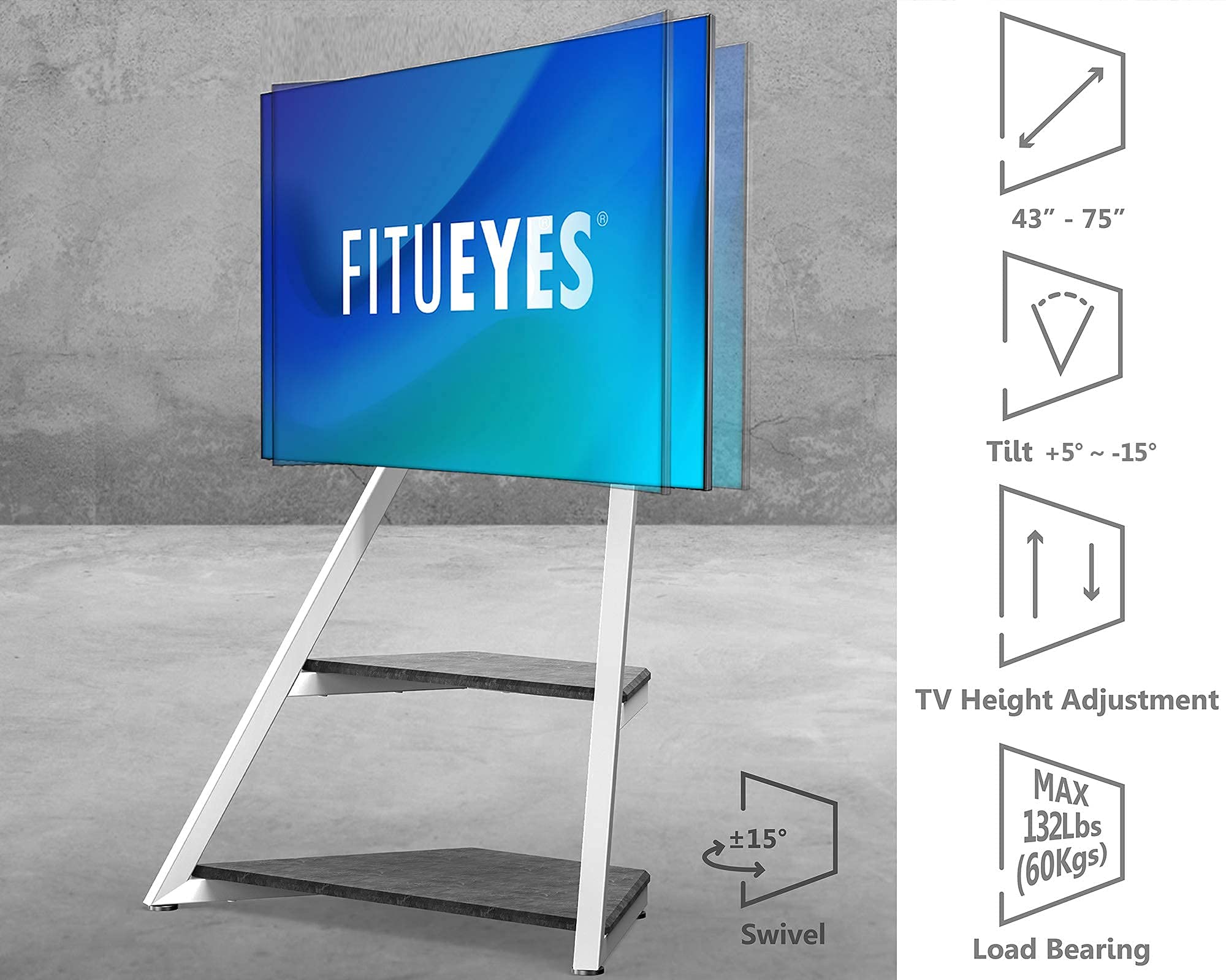 FITUEYES White Floor TV Stand for 4375 Inch TVs Artistic Cantilever