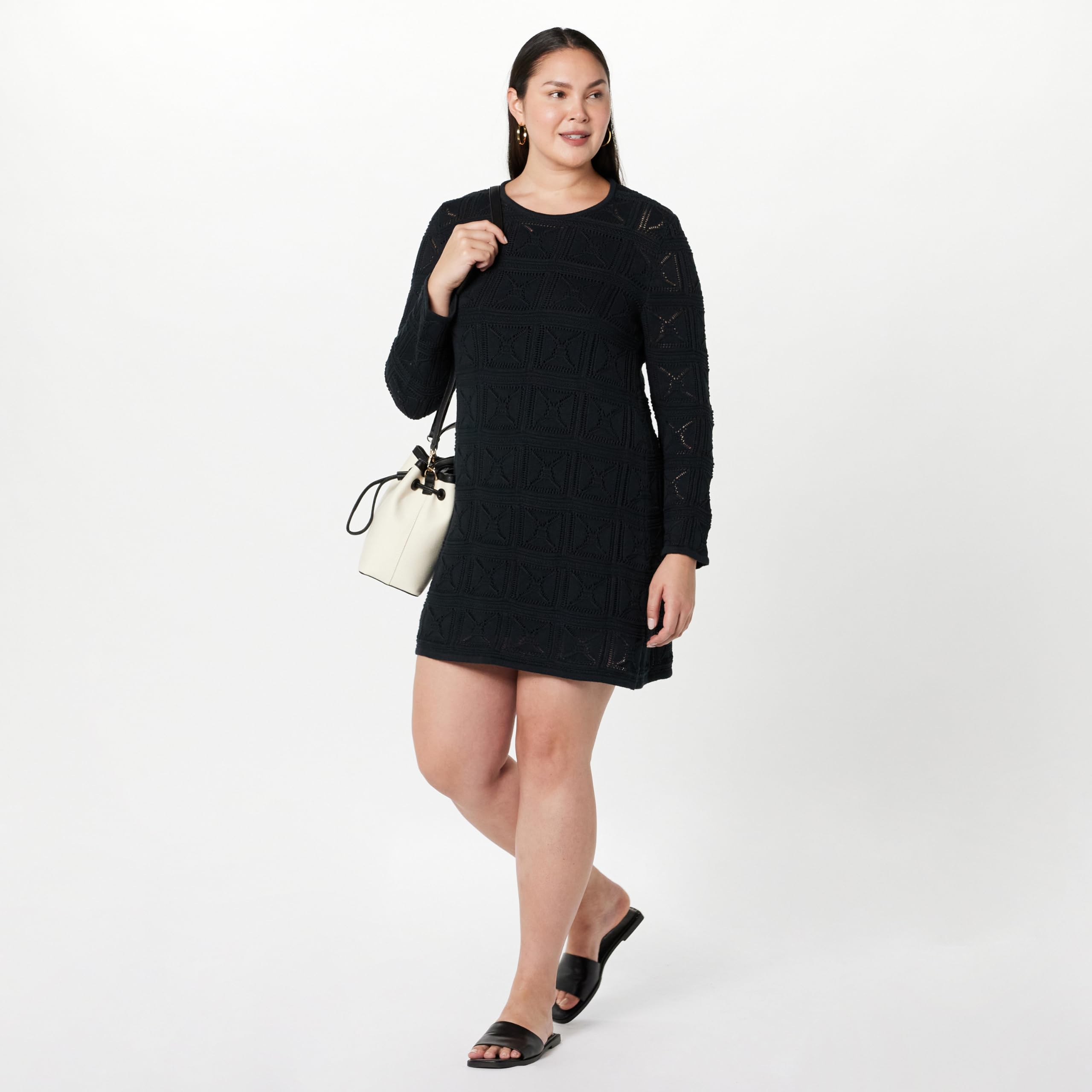 myra crochet mini dress black Cara Crochet Knit Mini Dress in navy main image 1