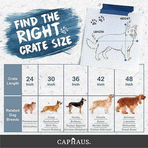 Miniatura 7 de CAPHAUS Jaula plegable para perros con bandeja y panel divisor a prueba de fugas, jaula de metal, jaula de alambre para perros pequeña, mediana y