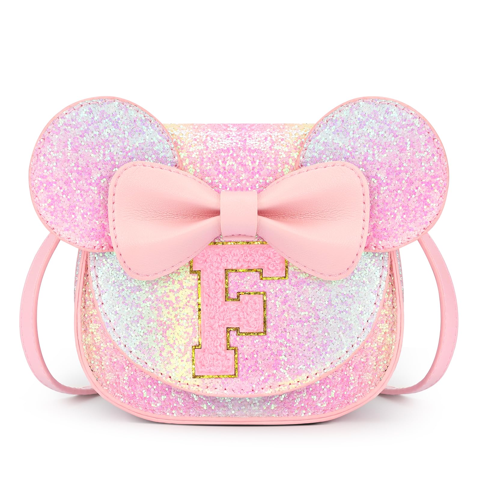 mibasies Toddler Purse 3-8 Girls, Glitter Rainbow Letter F Birthday Gift
