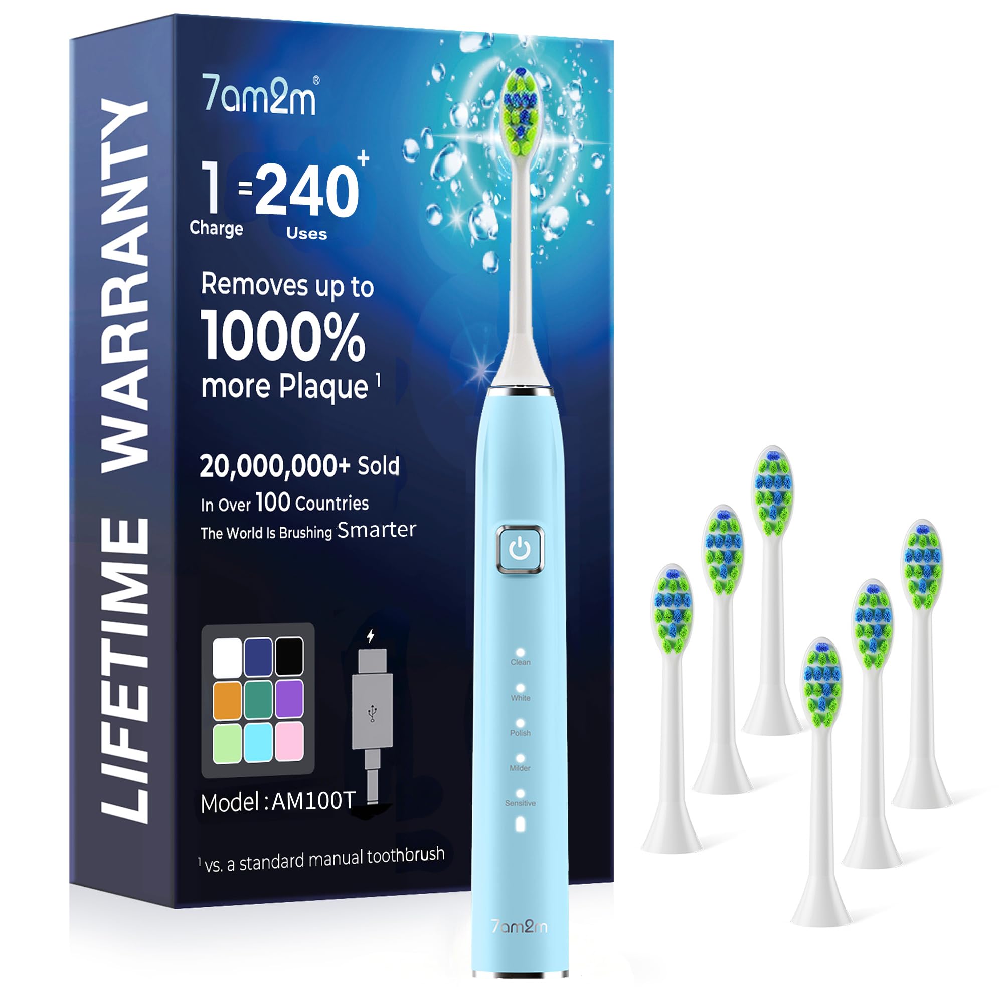 7AM2M Sonic Electric Toothbrush for Adults,Type-C Charging Run for 120 Days