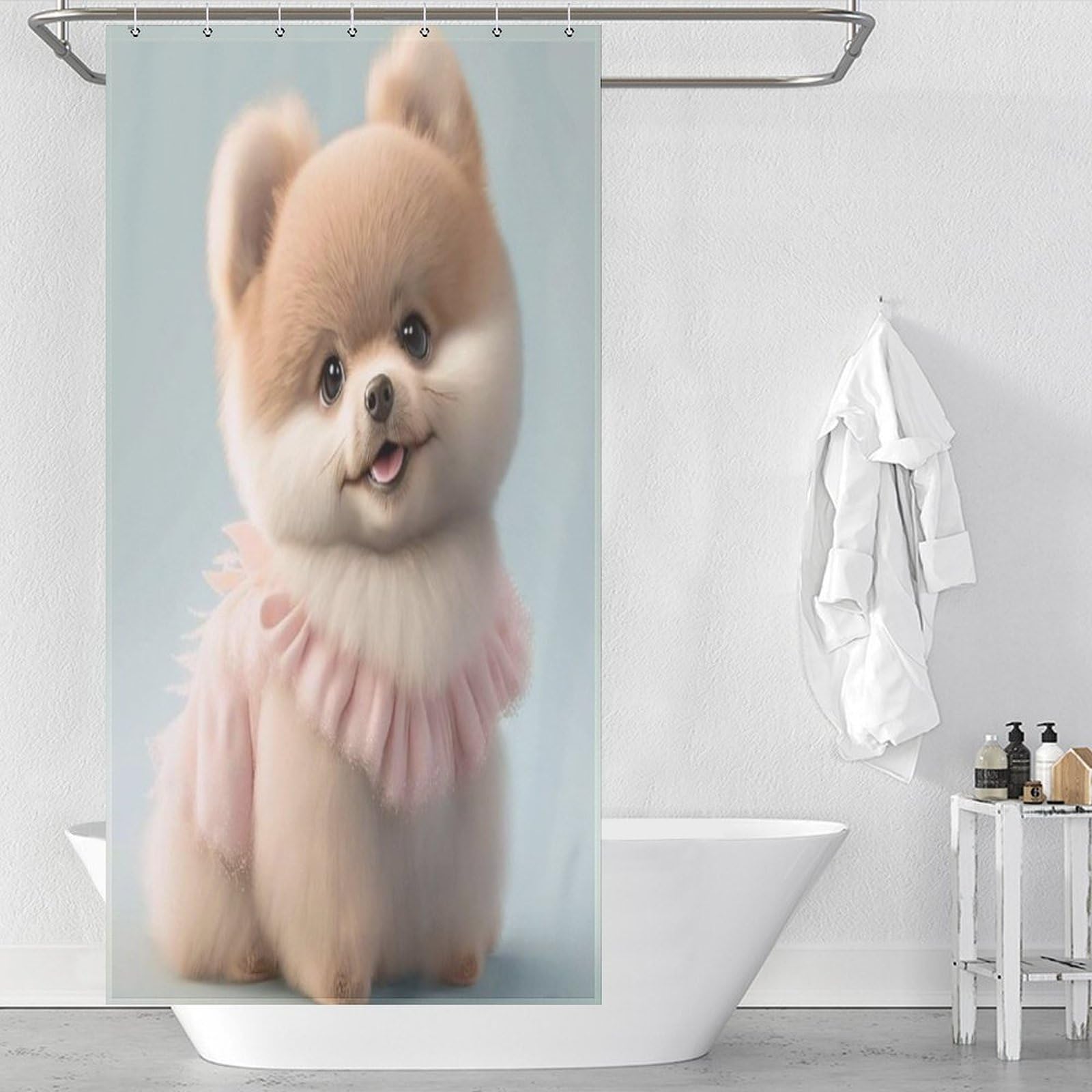 Rideau de douche imperméable et lavable avec 12 anneaux inclus