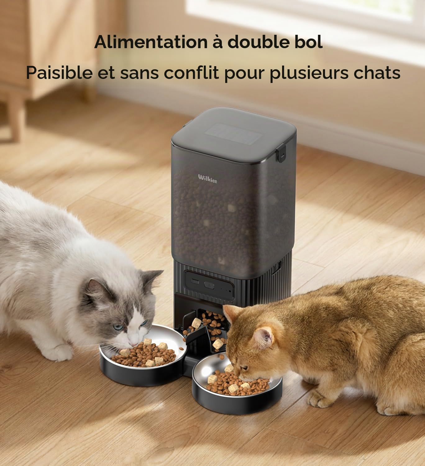 Distributeur Automatique 7L avec APP & WiFi Double-Bande pour Chats/Chiens | 2 bols, 7L, APP, WiFi 2,4G/5G, minuterie programmable, pour plusieurs chats et chiens, noir élégant