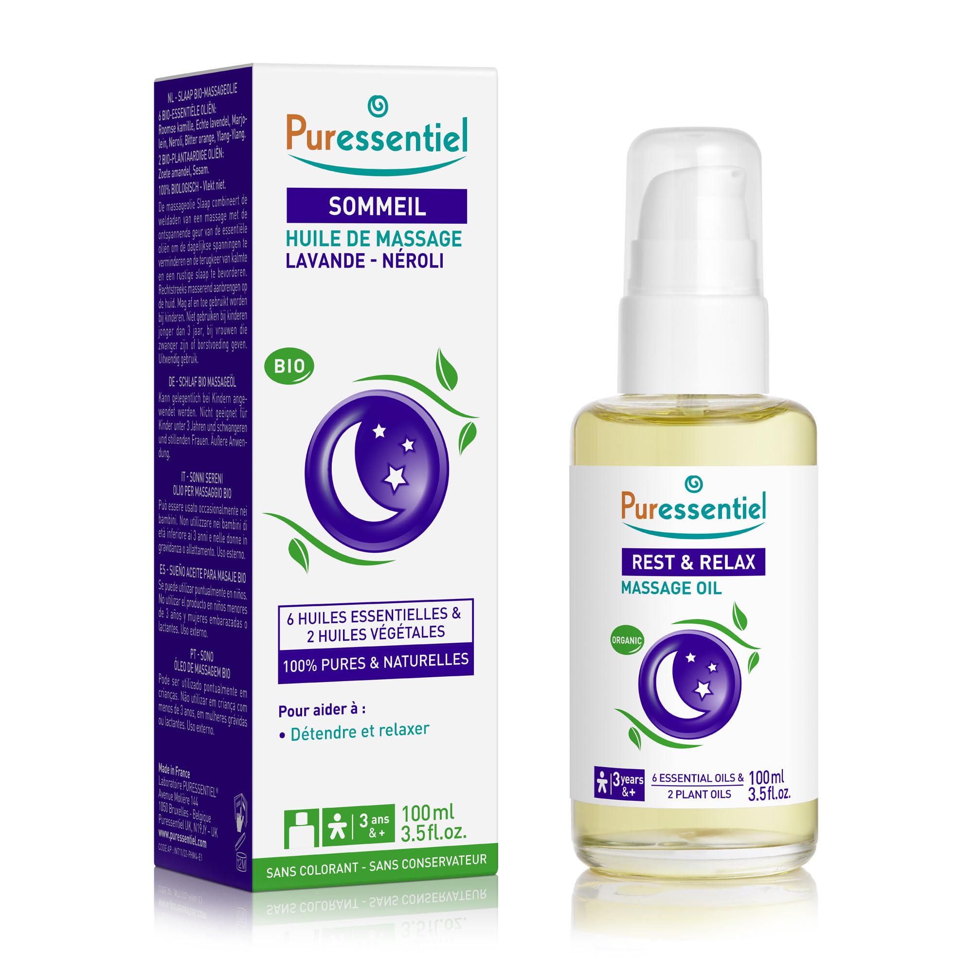 Puressentiel Rest & Relax Organic Massage Oil 100ml with 6 Essential Oils