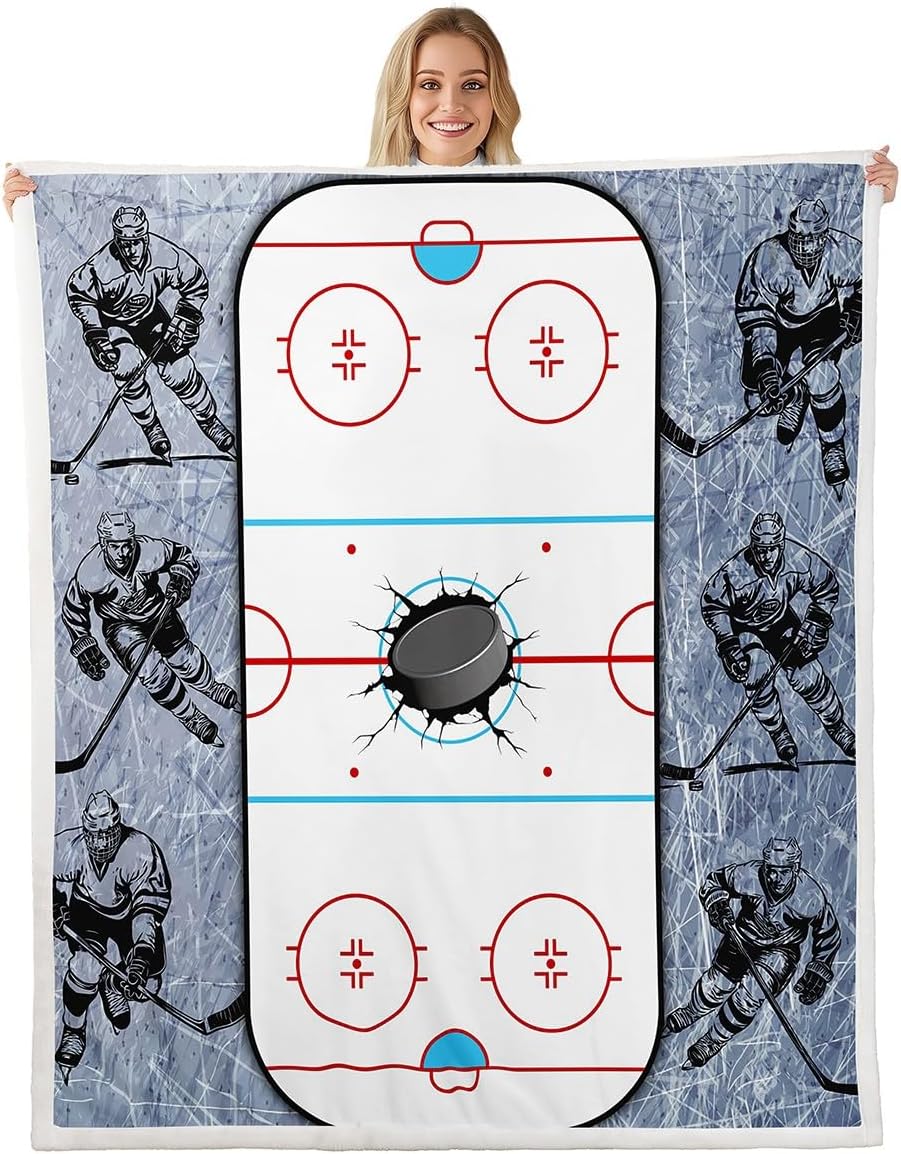 Erosebridal Hockey Throw Blanket Gifts for Kids Boys Teens - 50"X60", Ice Puck Fleece Plush Bed Blanket for Sofa Couch