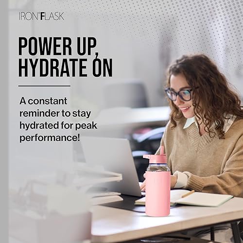 Miniatura 8 de IRON FLASK Botella de agua deportiva de vidrio  Tapa de popote de 32 onzas, hermética a prueba de fugas, aislada al vacío, vidrio de bosilicato,