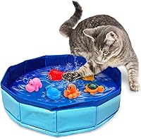 Eelexa Portable Cat Pool Toy with 6 Floating Fish Toys - Splash-Proof Interactive Indoor Cat Water Play for Boredom Relief & Self-Play
