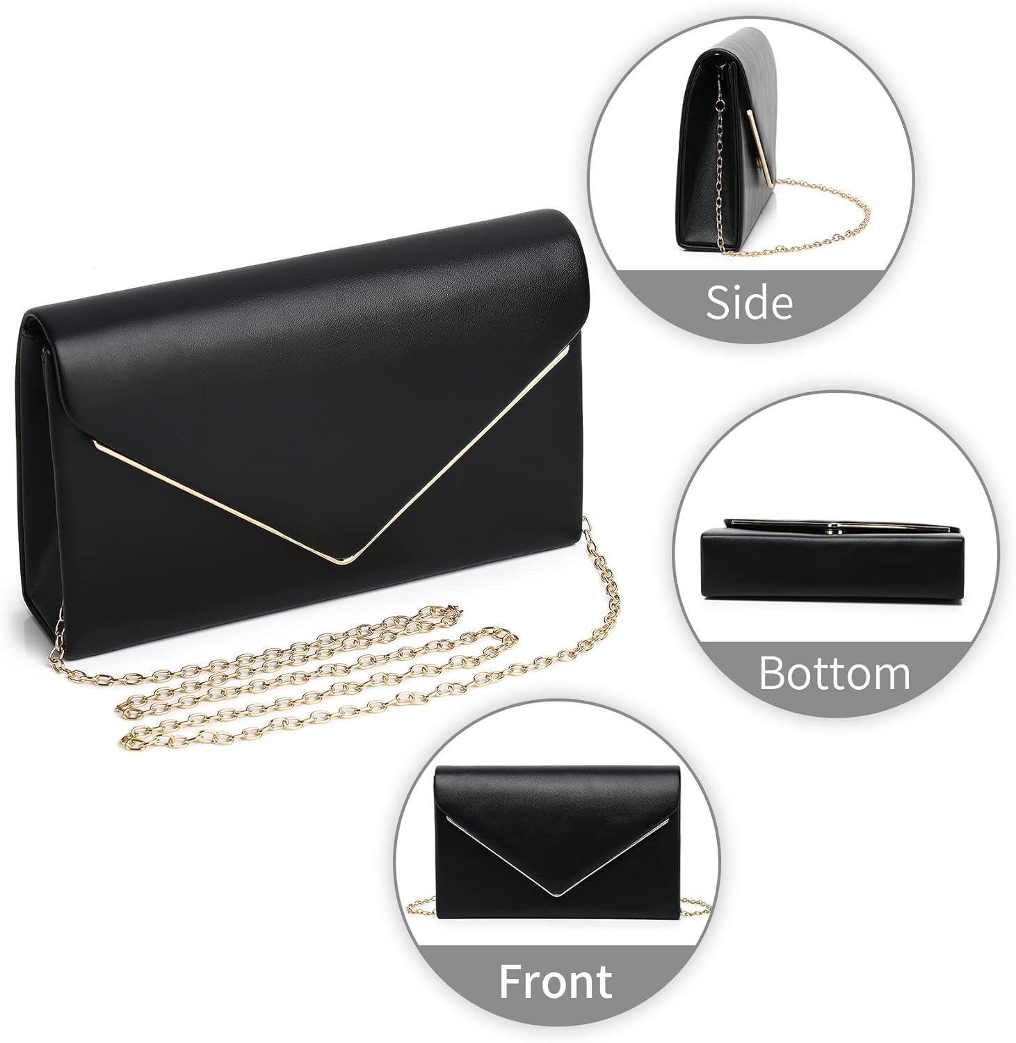 Labair Chic Vegan Leather Clutch Bag Envelope Clutch Purses for Women Evening Wedding Formal Party Handbag. - Image 5