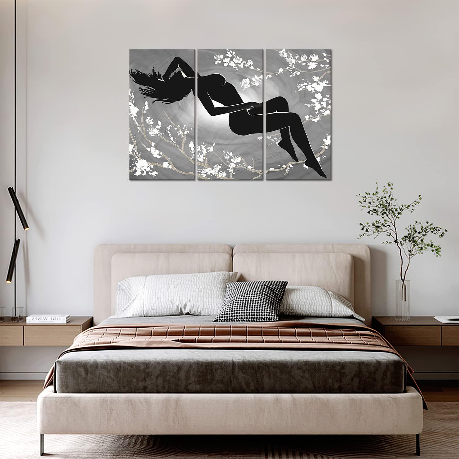 Novup Woman Wall Art Girl Silhouette Contemporary Abstract Canvas Print Artwork Bedroom Bathroom Home Wall Decoration for Dorm Apartment Gallery Ready to Hang-3 Panels P01-A10