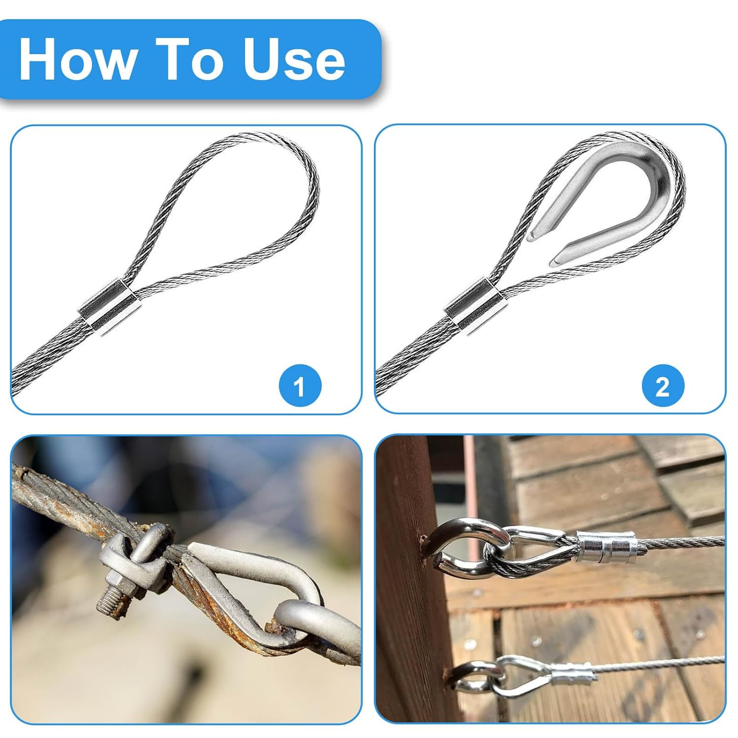 MroMax 50 Pcs 1/16" M2 Stainless Steel Wire Rope Thimbles for Cable Rope Thimble Rigging - Image 3