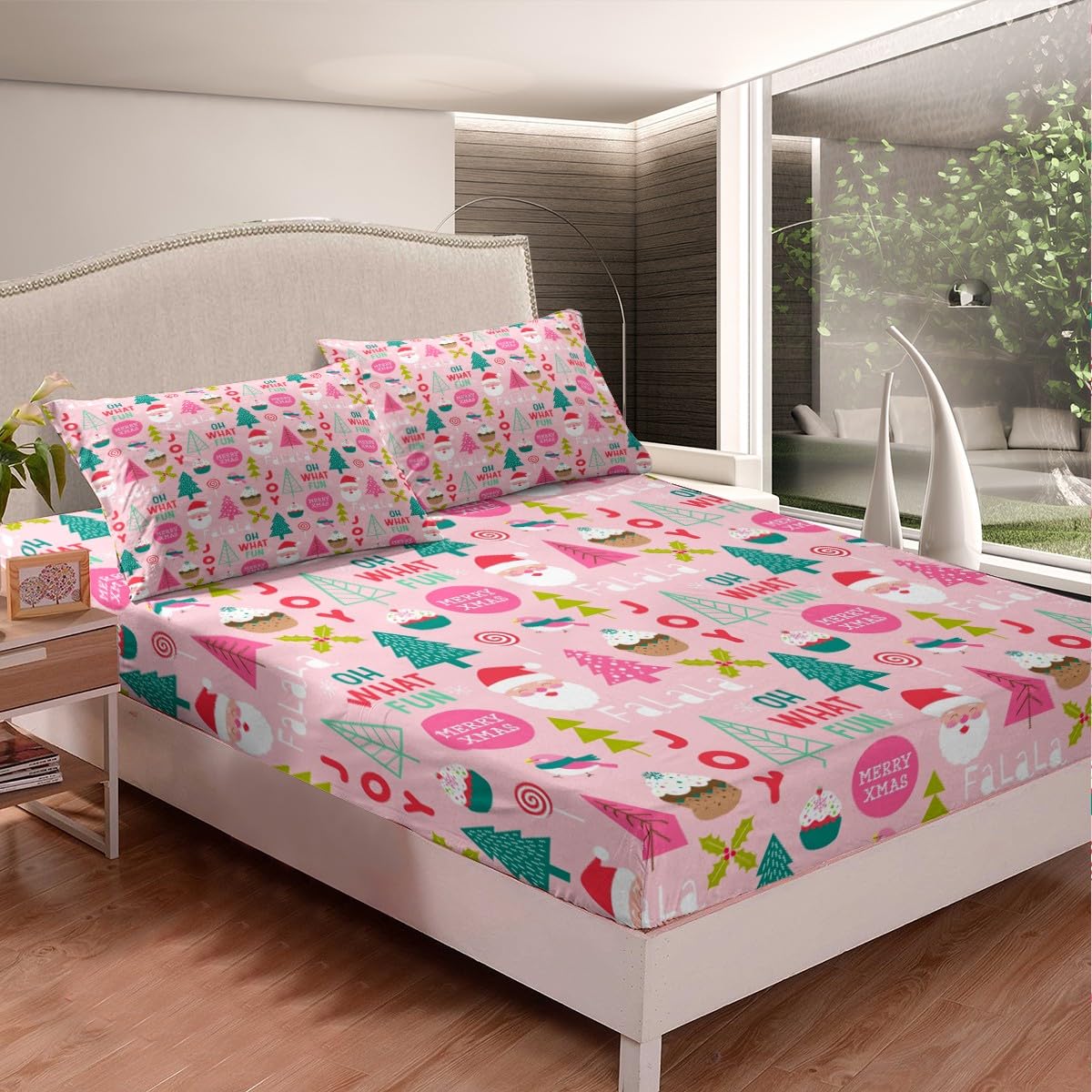 Weihnachtliches Bettwäsche-Set Queen Size – Spannbettlaken, Flat Sheet & Kissenbezüge, Für Kinder & Teens