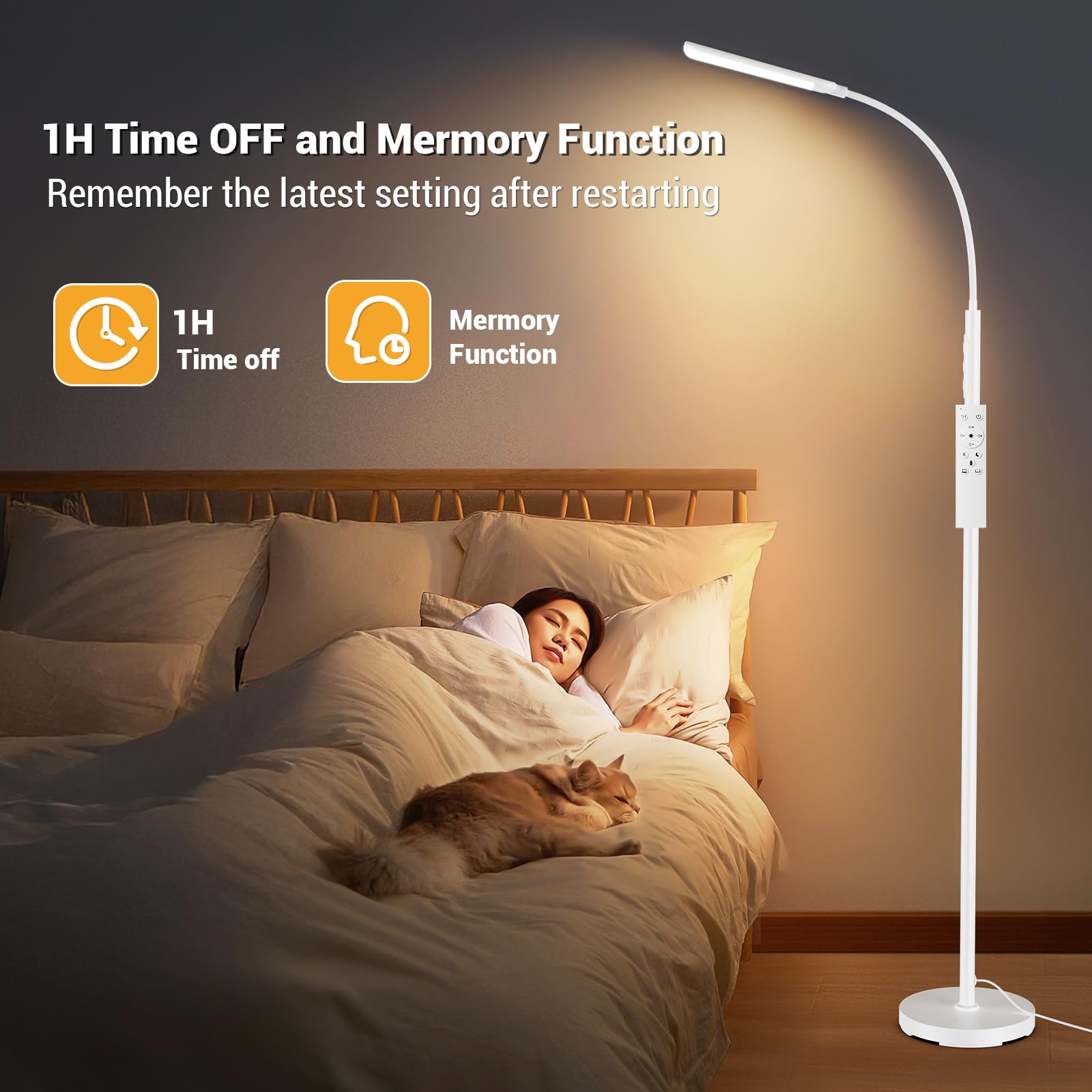 Lampadaire LED Dimmable 18W 1200lm avec Télécommande et Contrôle Tactile 4 Températures 4 Luminosités Blanc