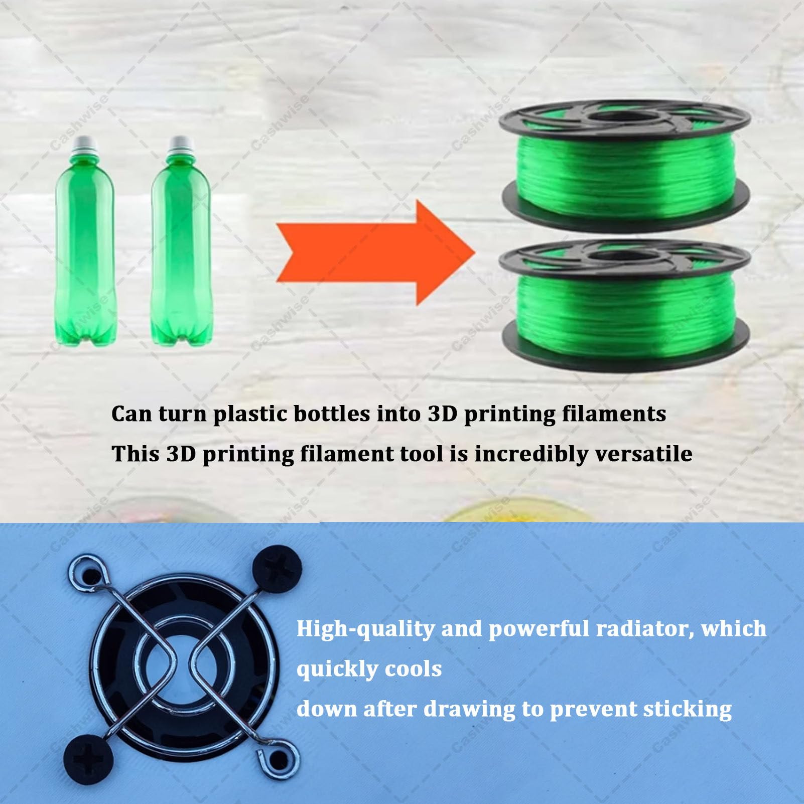 3D-Drucker-Extruder, Filament-Maker für recycelte Haustiere, Flaschen-Recycler, mit digitaler Temperaturanzeige, Geschwindigkeit einstellbar, Desktop-Filament-Maker-Maschine für Familien OrangeGray