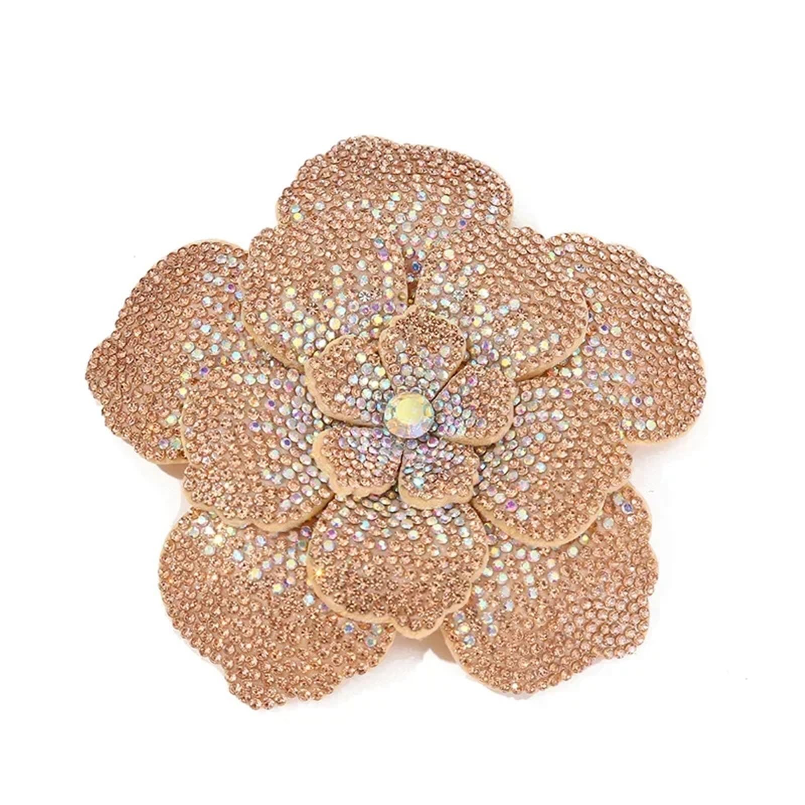 Wtaxbh Women's Champagne Iron On Patches 11Cm Rhinestone Camellia Rose Applique - Fabric Flower For Fashion Accessories(Champagne)