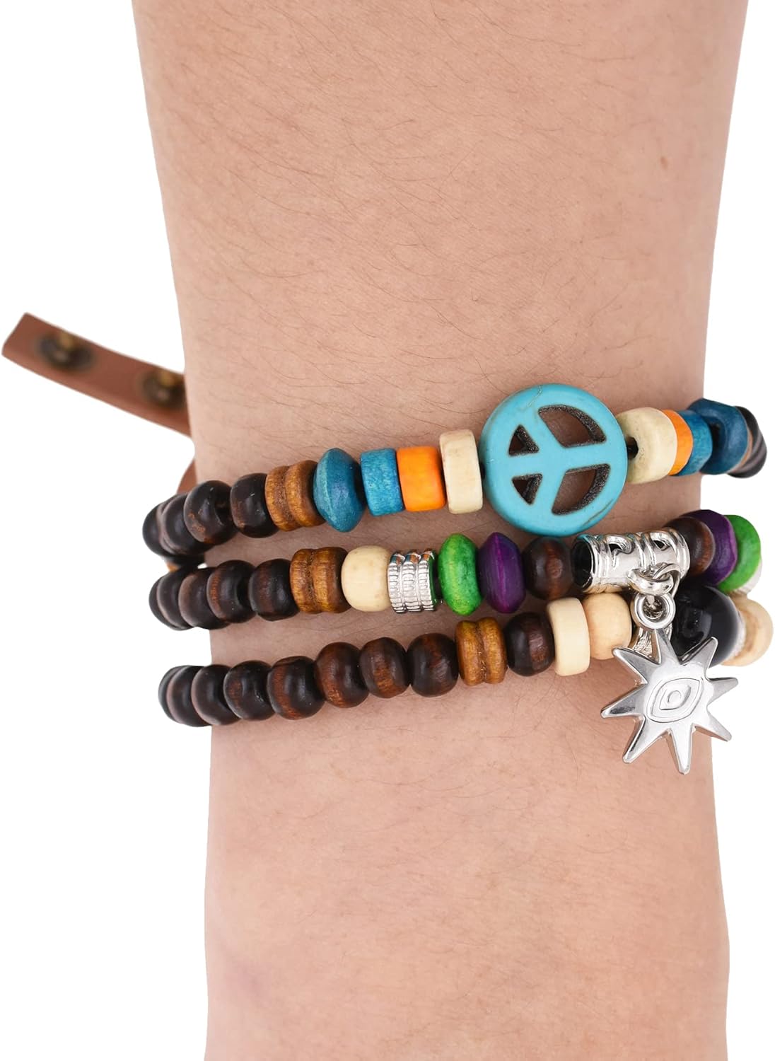 Mandala Crafts Peace Symbol Wood Beads Wrap Bracelet/Zen Bracelet/Multi-layer Wristband/Surf Bracelet #329 - Image 4
