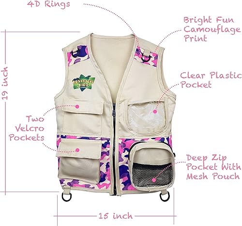 Miniatura 3 de Adventure Kidz Outdoor Explorer Kit - Kit de aventura rosa y chaleco rosa y sombrero, 8 artículos