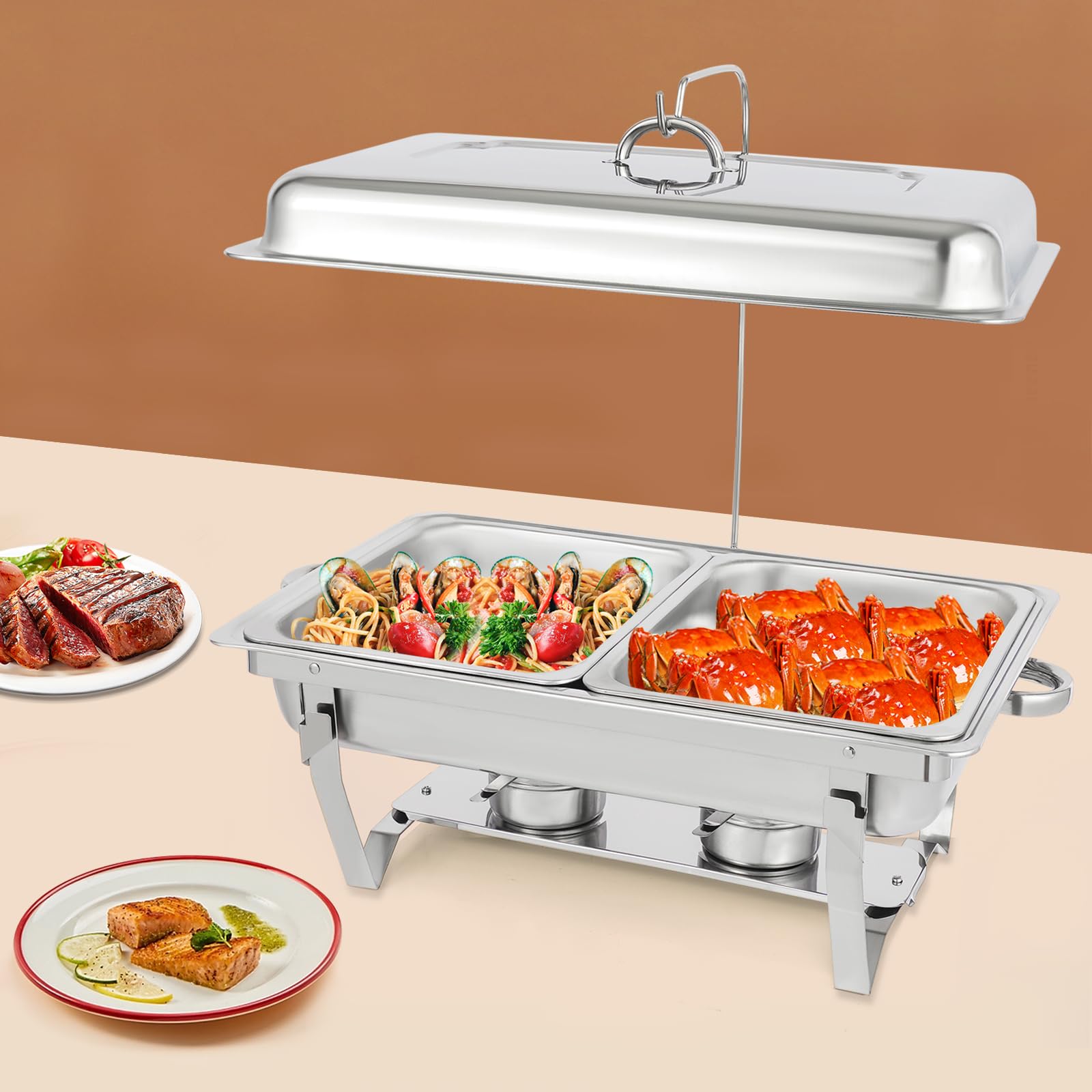 Scaldalibi da 4,5 l, contenitore termico in acciaio inox, telaio pieghevole in acciaio inox, set da buffet argento, per catering buffet e feste