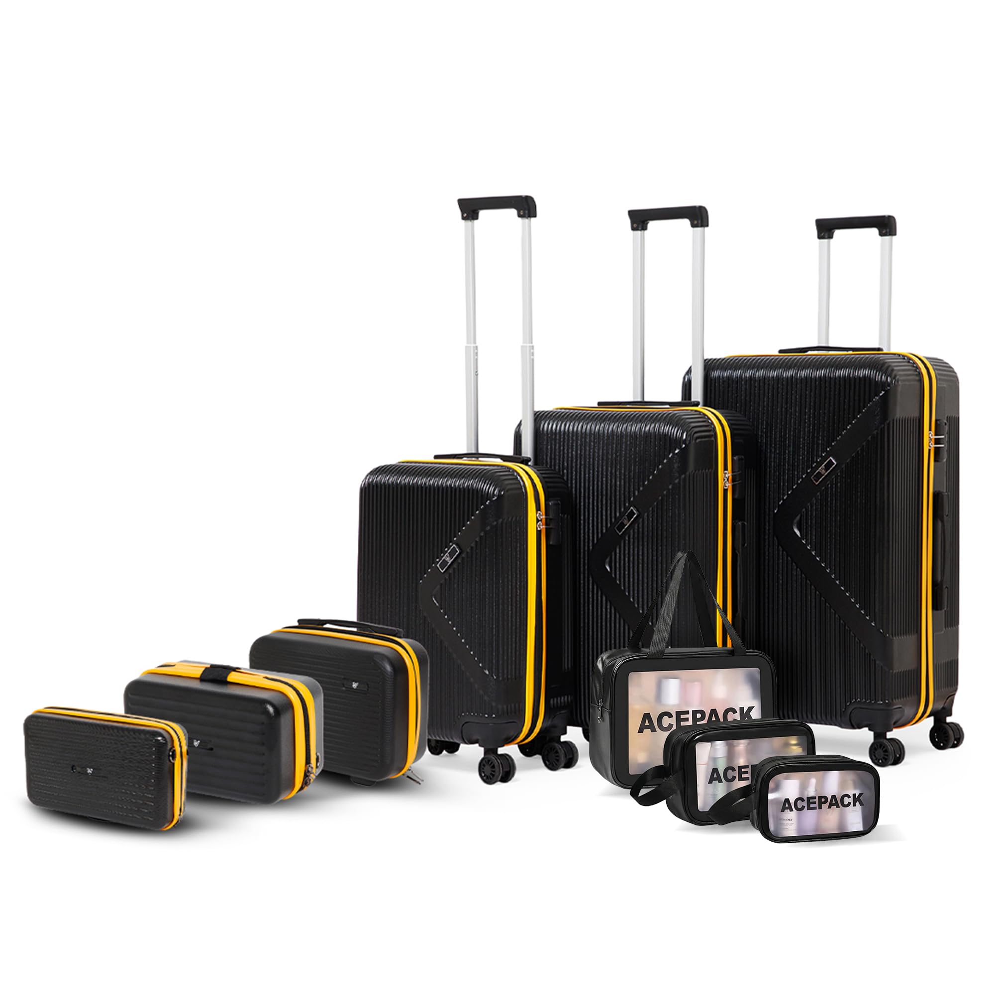 Brampton 9-Piece Family Set – 3 Vanity Cases + 3 Toiletry Bags + 3 Trolley Suitcases, Unbreakable Polycarbonate Luggage, 8 Spinner Wheels, Number Lock, 3-Year Warranty-image-48