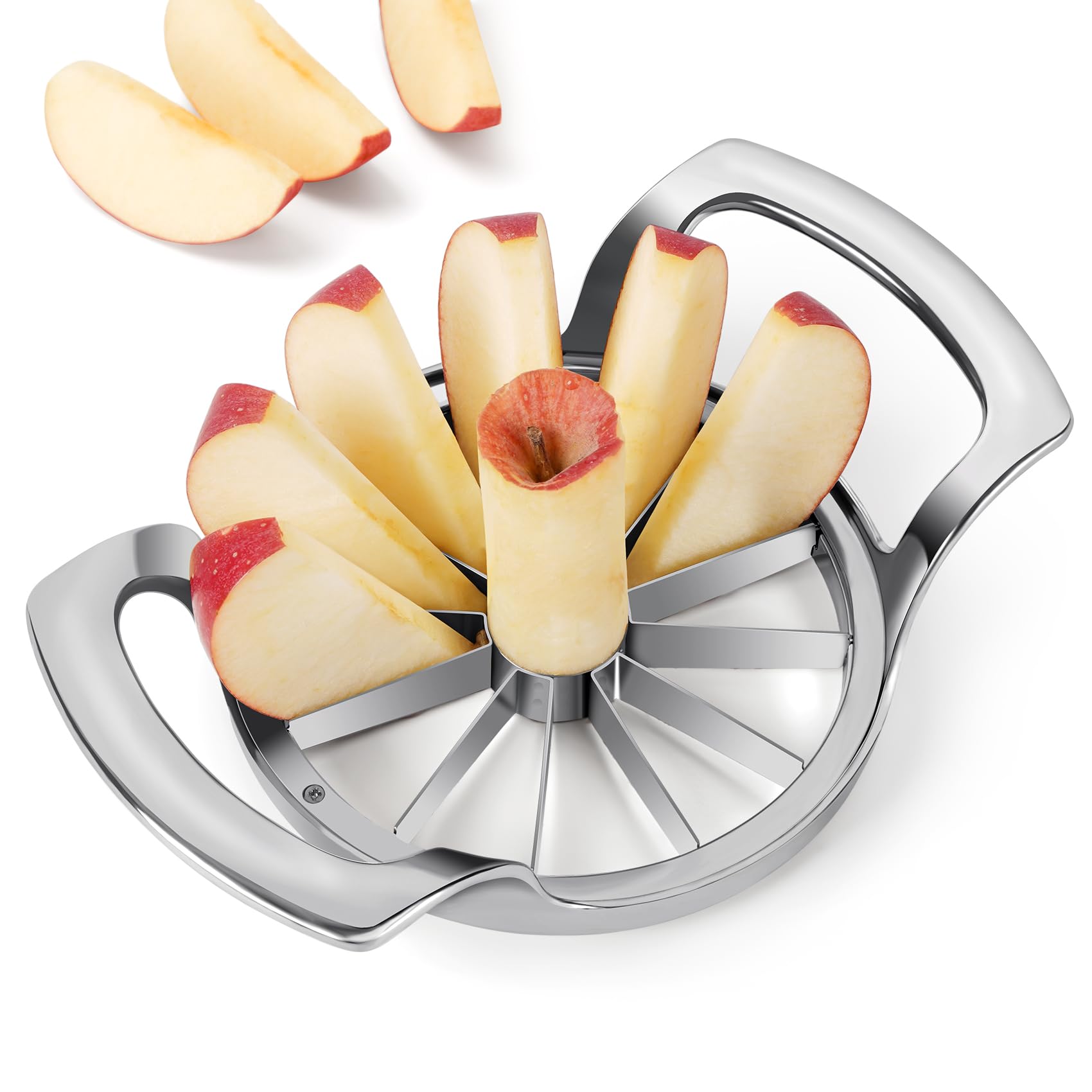 4.72 inches Apple Slicer,12-Blade Extra Large Apple Corer, Heavy Duty Stainless Steel Apple Cutter and Divider with Updated Safe Blade System