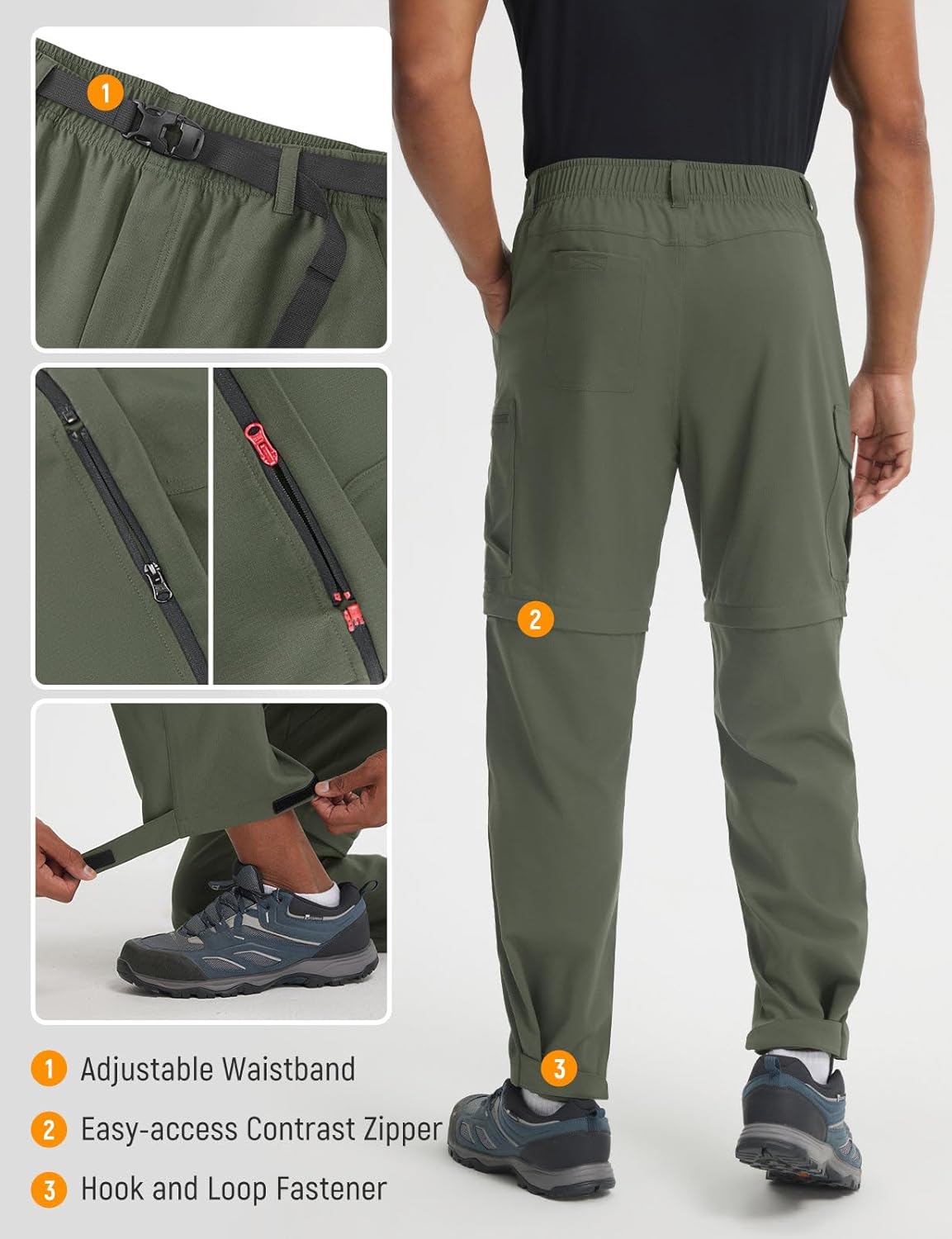 baleaf Men's Convertible Hiking Pants Ripstop Lightweight Quick Dry Water Resistant Cargo Pants Zip Off Fishing Outdoor - Image 3