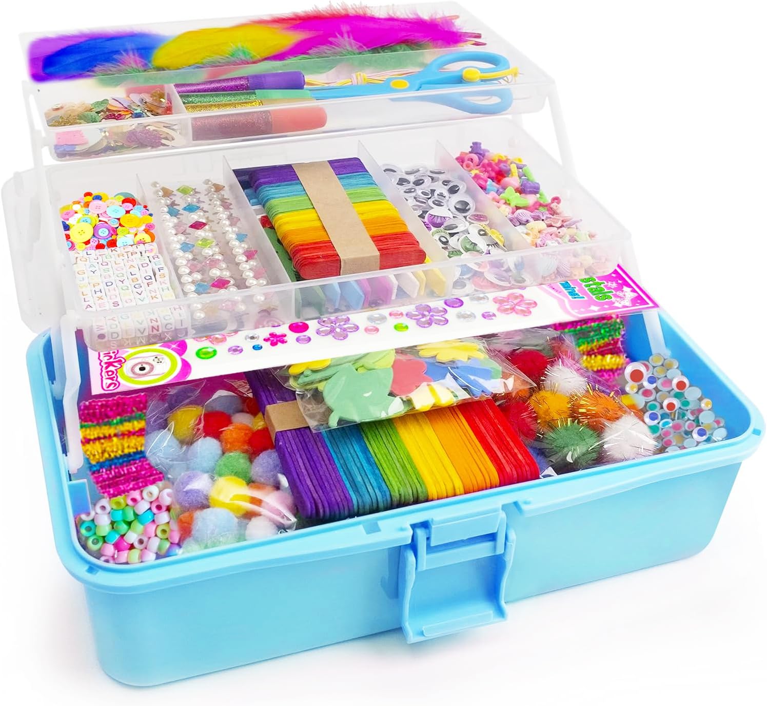 Bobbie Art Arts and Crafts Supplies for Kids- Ultimate Crafting Supply Carboodle in Portable 3 Layered Plastic Art Art Crafting Kit Birthday Gifts for Kids