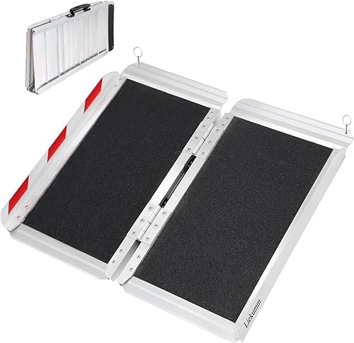 LIEKUMM Rampa para silla de ruedas de 2 pies con superficie antideslizante, capacidad de 600 libras, rampa de umbral plegable, rampa portátil de