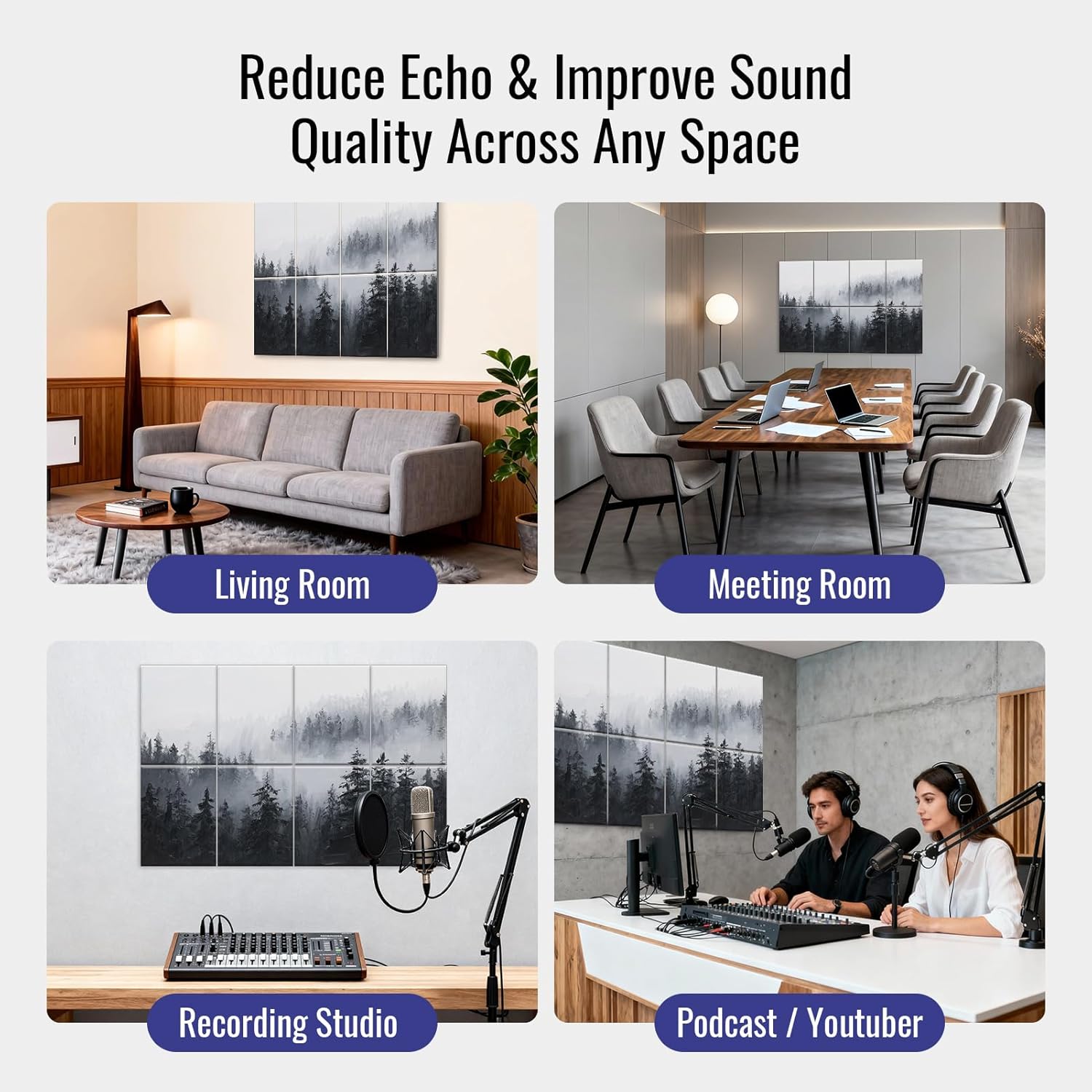 8 Pack Art Acoustic Panels, Decorative Wall Panels, 47.2"x31.4" Self-Adhesive Sound Absorbing Panels for Home, Office, Recording Studio (Misty Forest)