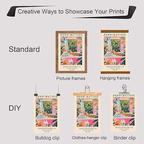 Miniatura 6 de HMYLCQN Divertido arte de pared de tigre para baño, póster inspirado en Matisse, decoración de baño caprichosa, impresión de pared retro de arte