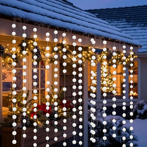 Miniatura 5 de Tegeme Guirnalda de bolas de nieve de invierno de 6.5 pies, guirnalda de pompones blancos para fiesta de invierno, decoración del país de las