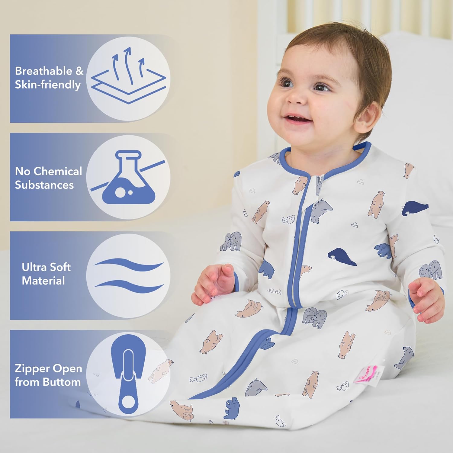 2PCS Baby Sleeping Bag, 100% Cotton Baby Wearable Blanket, Long Sleeve Sleep Sack for Infant Toddler 0-18Months - Image 2