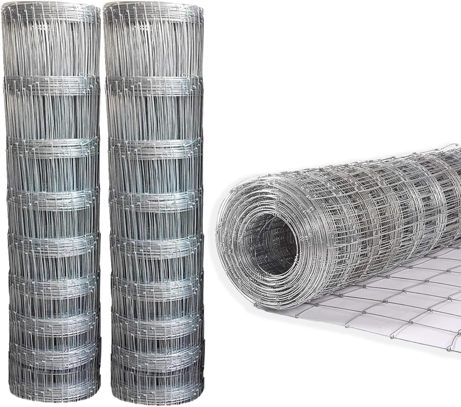 Hot Dipped Galvanised Stock Fencing L8/80/15 Stock Wire Fence 50M Long 80CM High Livestock Farm Perimeter Cow Sheep Dog Deer Agricultural Fence 15 Gauge Anti-rust Silver Metal Mesh
