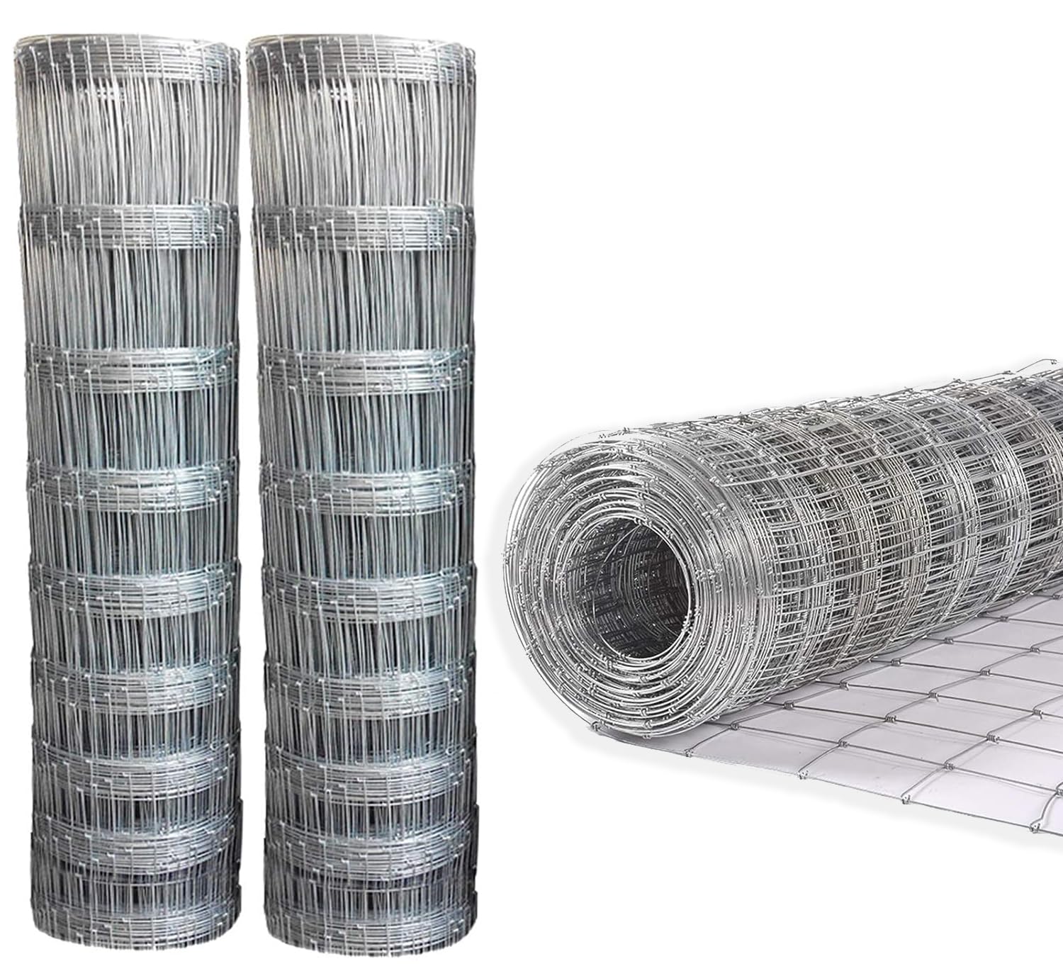 Hot Dipped Galvanised Stock Fencing L8/80/15 Stock Wire Fence 50M Long 80CM High Livestock Farm Perimeter Cow Sheep Dog Deer Agricultural Fence 15 Gauge Anti-rust Silver Metal Mesh
