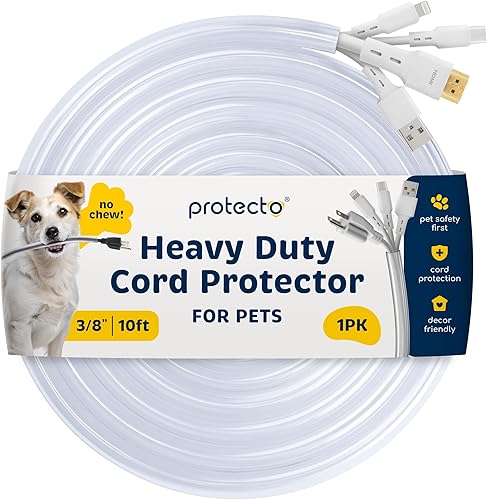 PROTECTO Protectores de cable de mascotas que no se mastican, 10 pies de largo, transparente, protector de cable para perros y gatos para cables PROTECTO Protectores de cable de mascotas que no se mastican, 10 pies de largo, transparente, protector de cable para perros y gatos para cables