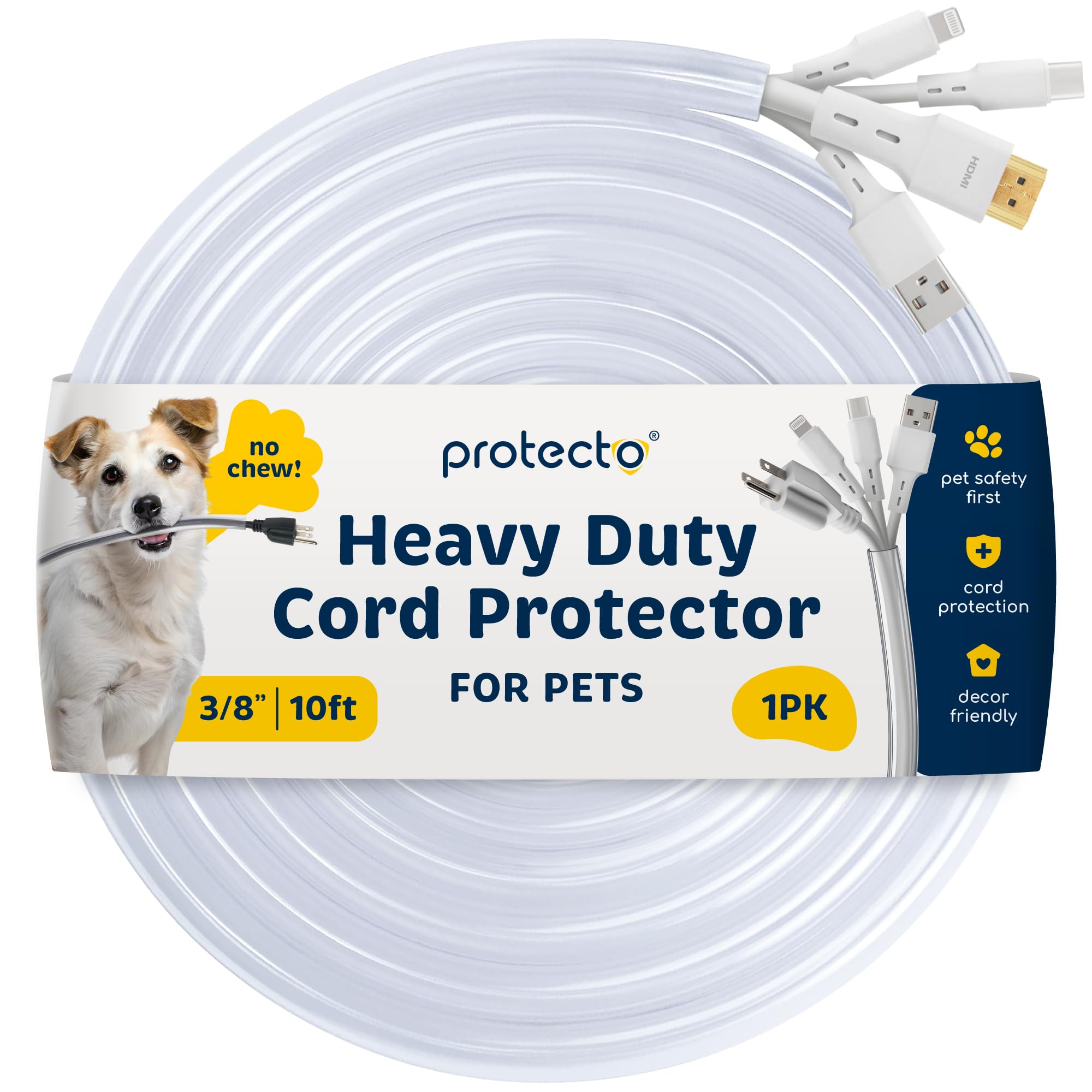PROTECTO Heavy Duty Cord Protectors from Pets No Chew Solution, 10ft Easy to Use Dog & Cat Cord Protector, Clear & Odorless Critter Cord Covers for Pets, Power Audio & Video Wire Protector Tubing