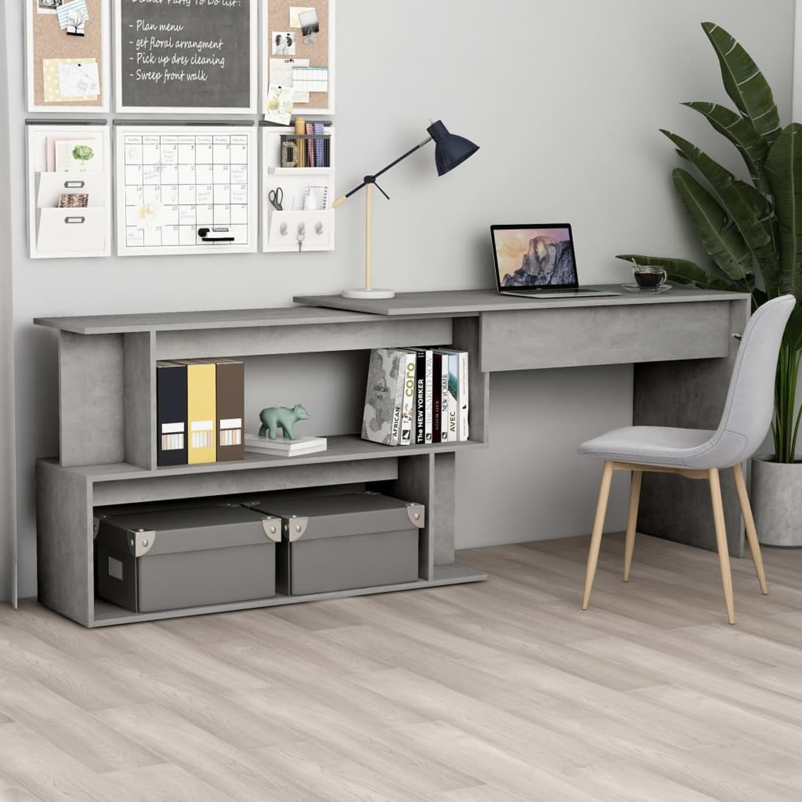 Juroupi Corner Desk Concrete Grey 200x50x76 cm Engineered Wood,Corner Desk,Computer Workstation,Gaming Desk Home Office Desk PC Laptop Table-801102