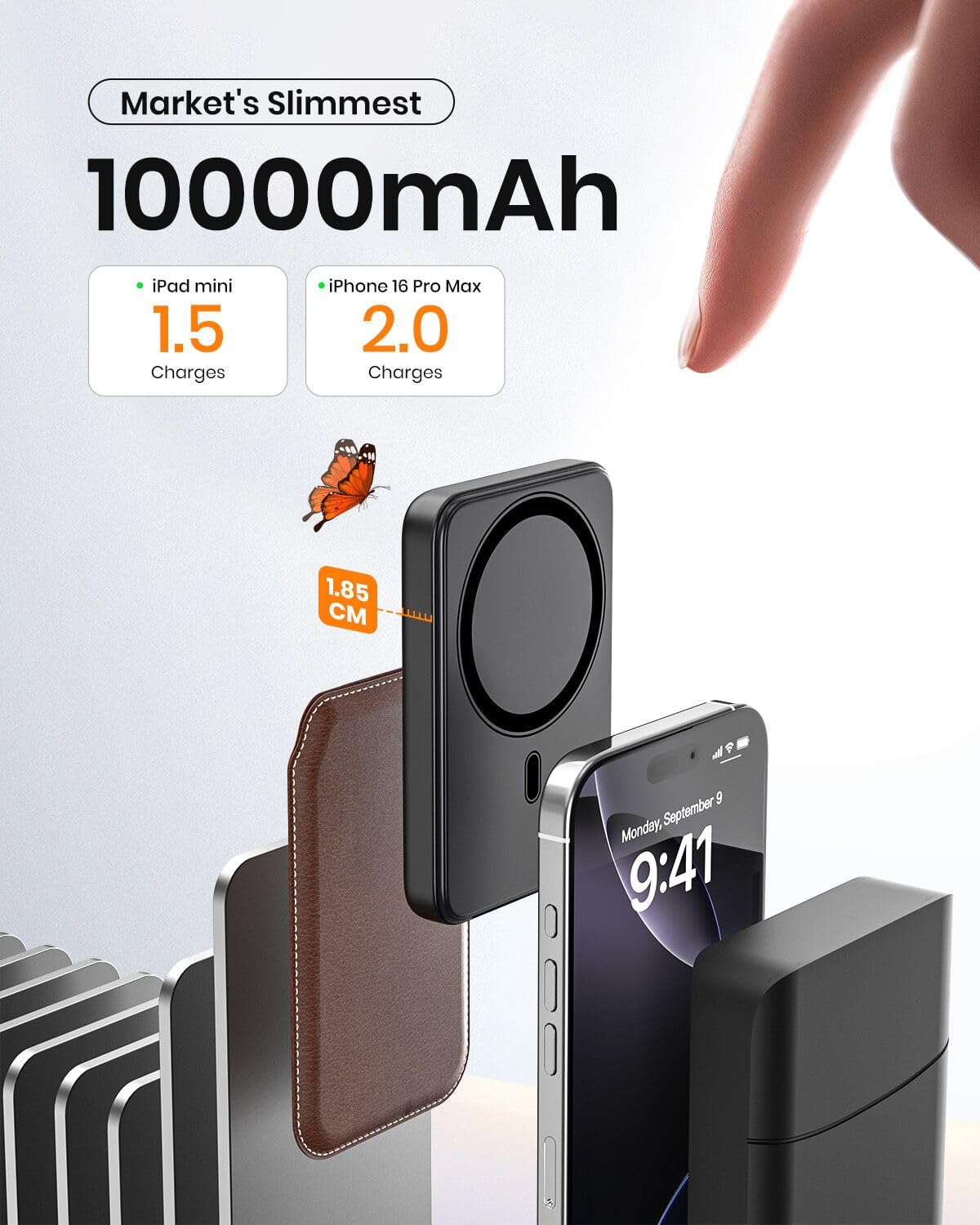 A ADDTOP - Magnetyczny powerbank 10 000 mAh – PD 20 W szybkie ładowanie powerbank z USB-C In&Out, Slim Wireless Charger, zewnętrzne akumulatory do telefonów komórkowych z wyświetlaczem LED do iPhone