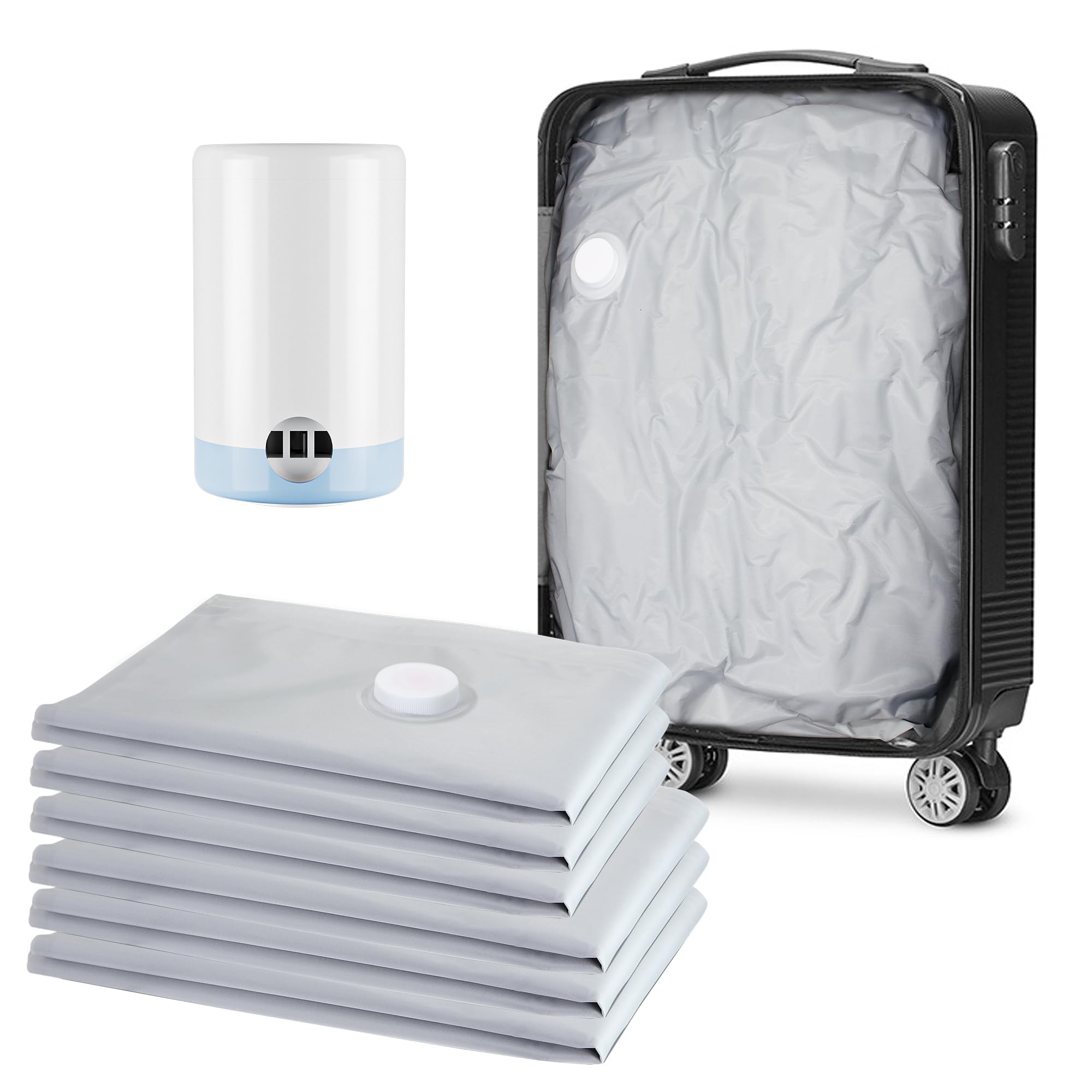 SUOCO Travel Vacuum Bags for Luggage and Backpack, 6 Combo (3L/3M) Reusable Compression Bags with Wireless Electric Pump, Packing Seal Space Saver