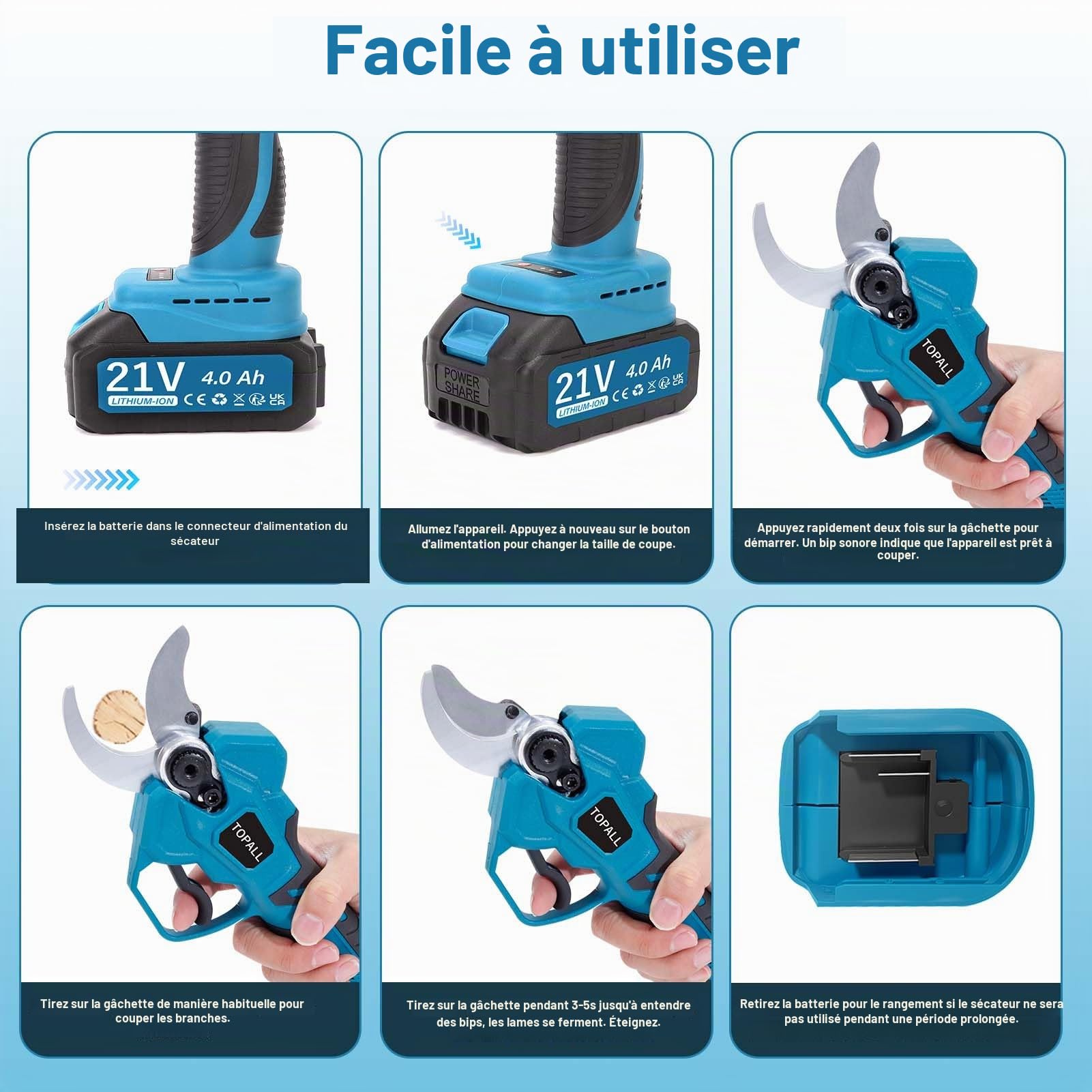 TOPALL Secateur Electrique Sans Fil,33MM Sécateur Électrique a Batterie 2 * 4000mAH | LED Écran | 800W Moteur Sans Balais | Coupe Branche Electrique pour Jardin/Arbres/Fleurs