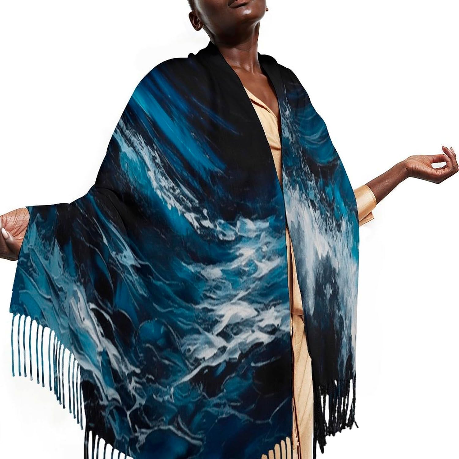Blue Wave Painting Scarf for Women Men Classic Fashion Blanket Scarves Soft Cashmere Feel Scarf Cold Weather Warm Long Shawl Winter Large Scarves Classic Blanket Scarfs Thick
