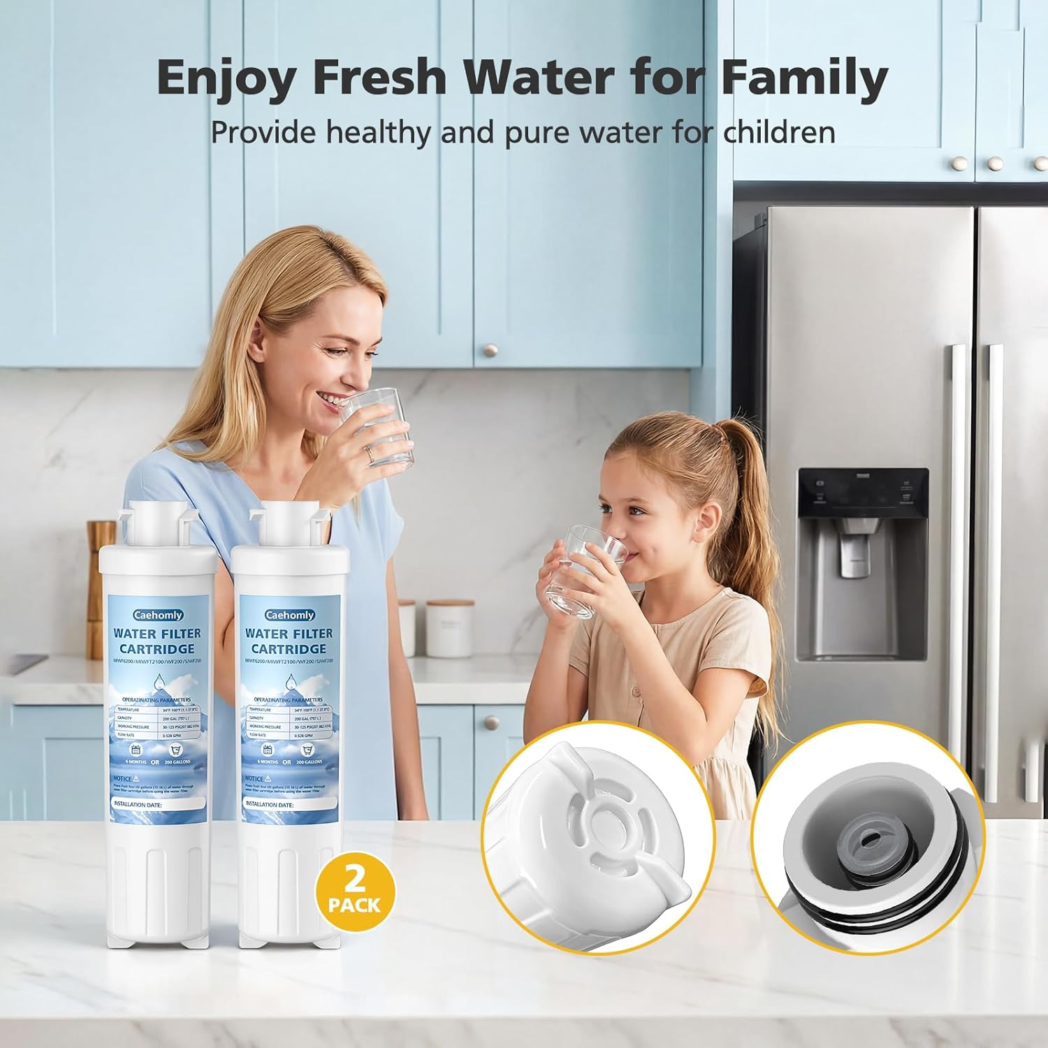 2 PACK MIWF6200 Water Filter Cartridge Compatible with Midea MRS26D5AST, MIWF6200, MF-2008-R2, For Sharp SJWF200, SJG2254FS, For Thor Kitchen WF200, For Zline MIWFT2100, RFM-W-36 Models, 200 Gallon