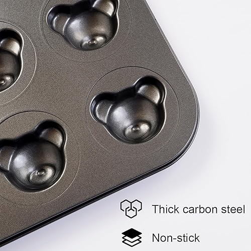 Miniatura 2 de Elesinsoz Paquete de 2 moldes para magdalenas en forma de oso, molde antiadherente de 6 cavidades, mini muffins para decoración de pastel de oso