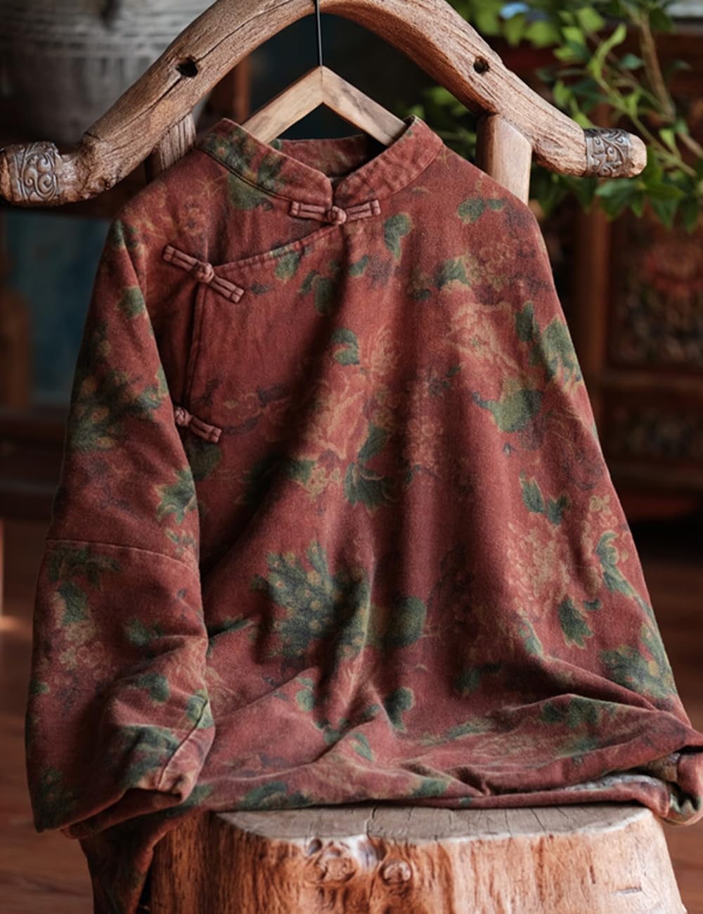 NFYM Women's Wealth Floral Pattern Stand Collar Chinese Jacket Traditional Frog Button Cheongsam Style Loose Padded Coat