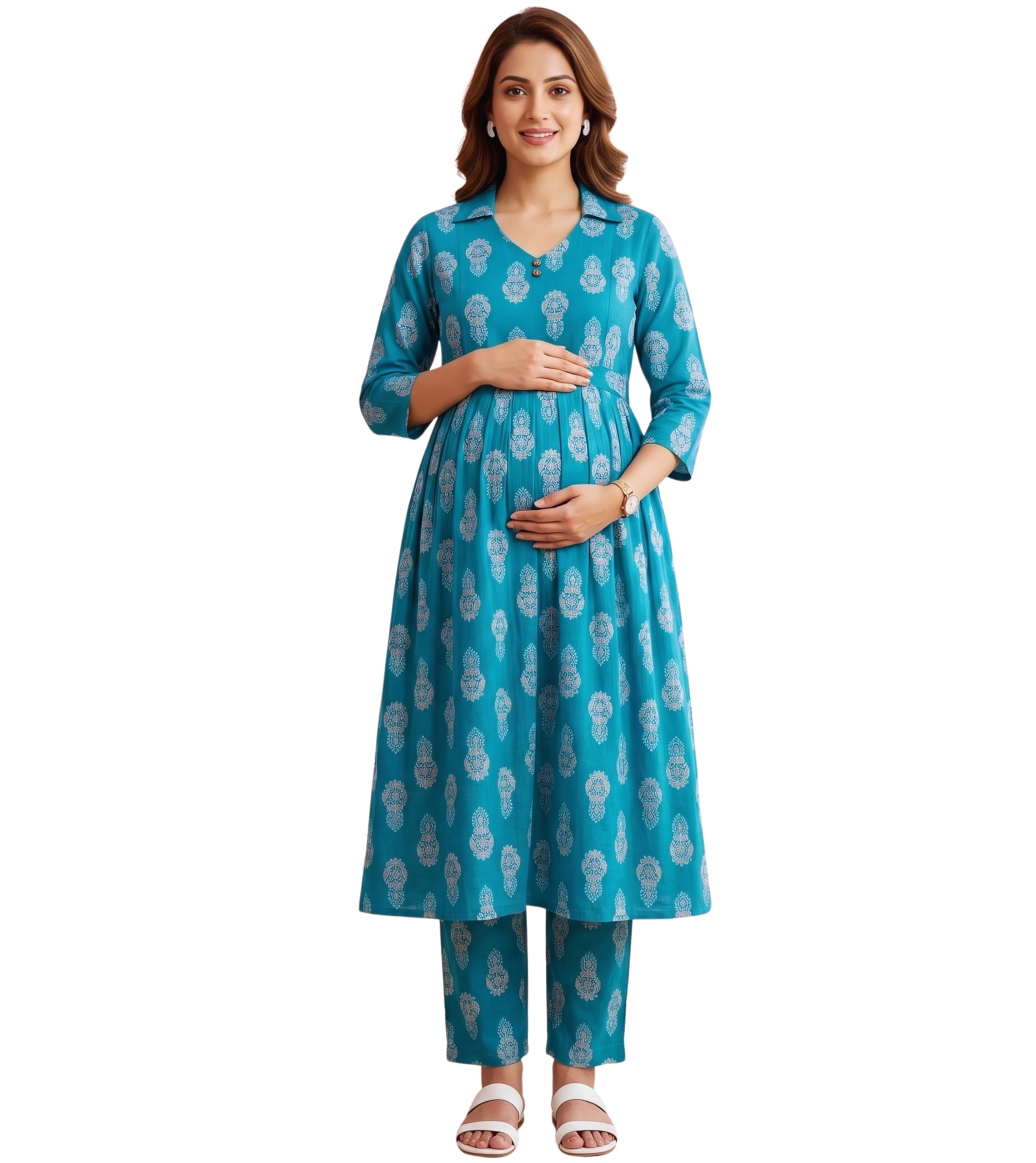 DUMMY SHAPE Feeding Dresses for Women Full Set | Cotton Blend Floral Kurta Pant Dupatta Suit with Dual Nursing Zippers to Pregnancy & Breastfeeding | Maternity Kurtis | Mom to Be Gifts-picture-46