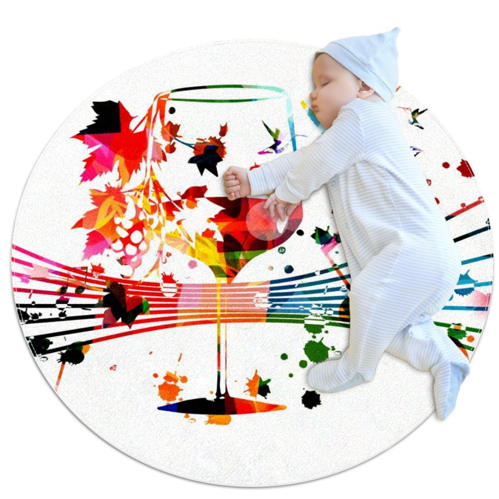 Tapis de salle de bain rond motif camomille et feuilles d'érable