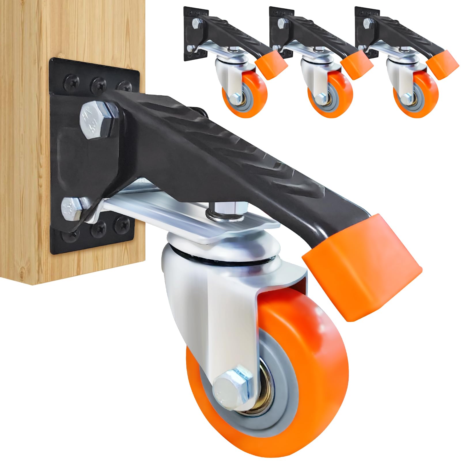 Roulettes Charge Lourde Pivotantes 63,5 mm – Lot de 4 Roulettes d’Établi Rétractables, Capacité 300 kg, Polyuréthane, Kit Complet pour Établis, Tables et Meubles