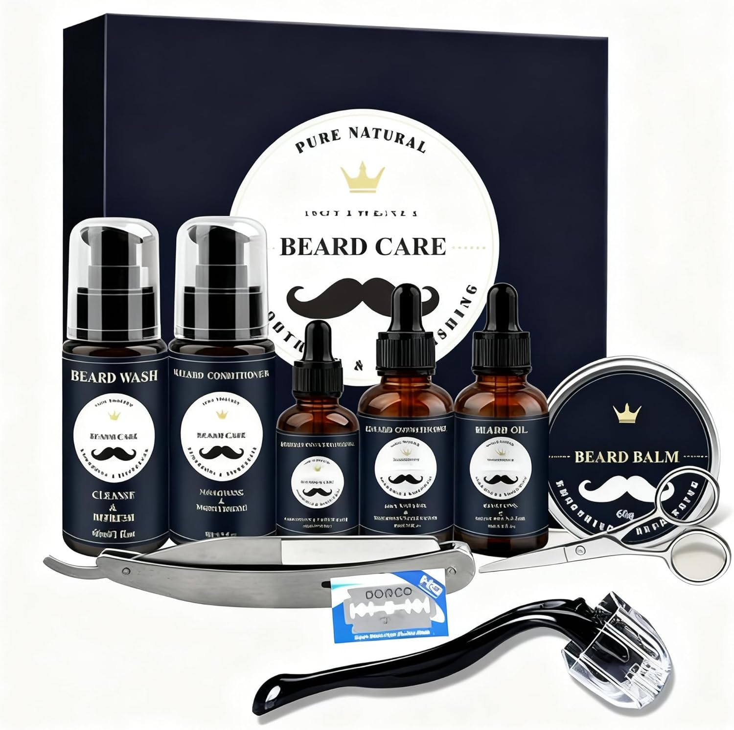 13-in-1 Beard Grooming Kit for Men, Professional Beard Care Set with Oil, Balm, Brush, Comb, Scissors, Razor Husband, Complete Growth and Styling Kit for All Beard Types, Travel Bag
