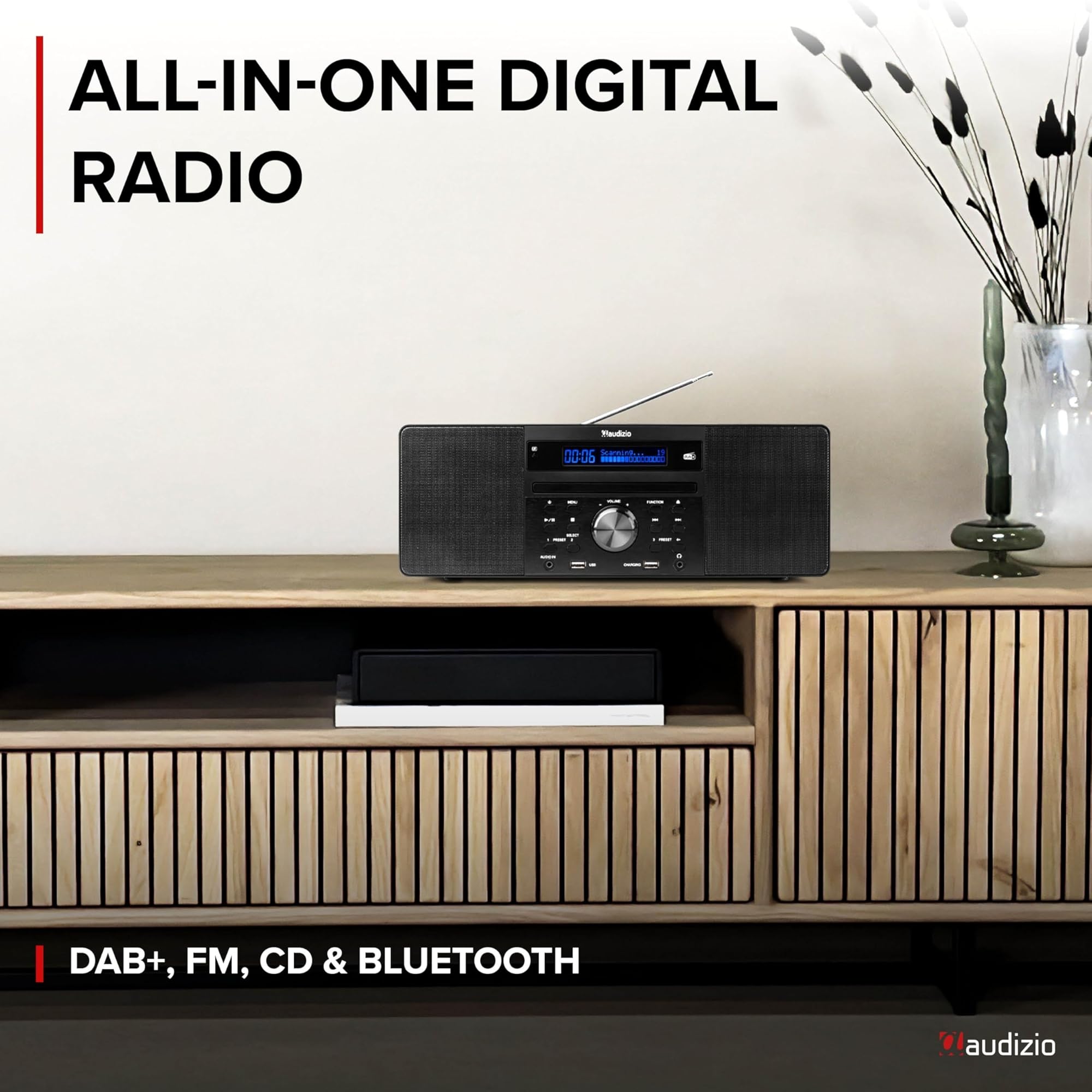 Audizio Prato - DAB Radio mit CD Player, MP3-Player, Bluetooth Radio, USB, DAB+, FM-UKW, Fernbedienung, Sleeptimer, Kompaktanlage mit Weckfunktion, Braun