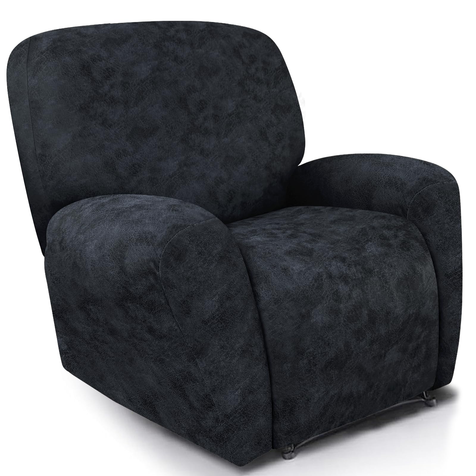 ANARACHON Leather Like Recliner Chair Covers Heavy Duty, 4 Pieces Recliner Cover for Recliner Chair, Leather Cover for Recliner slipcovers Washable for Pets (03Navy Blue)