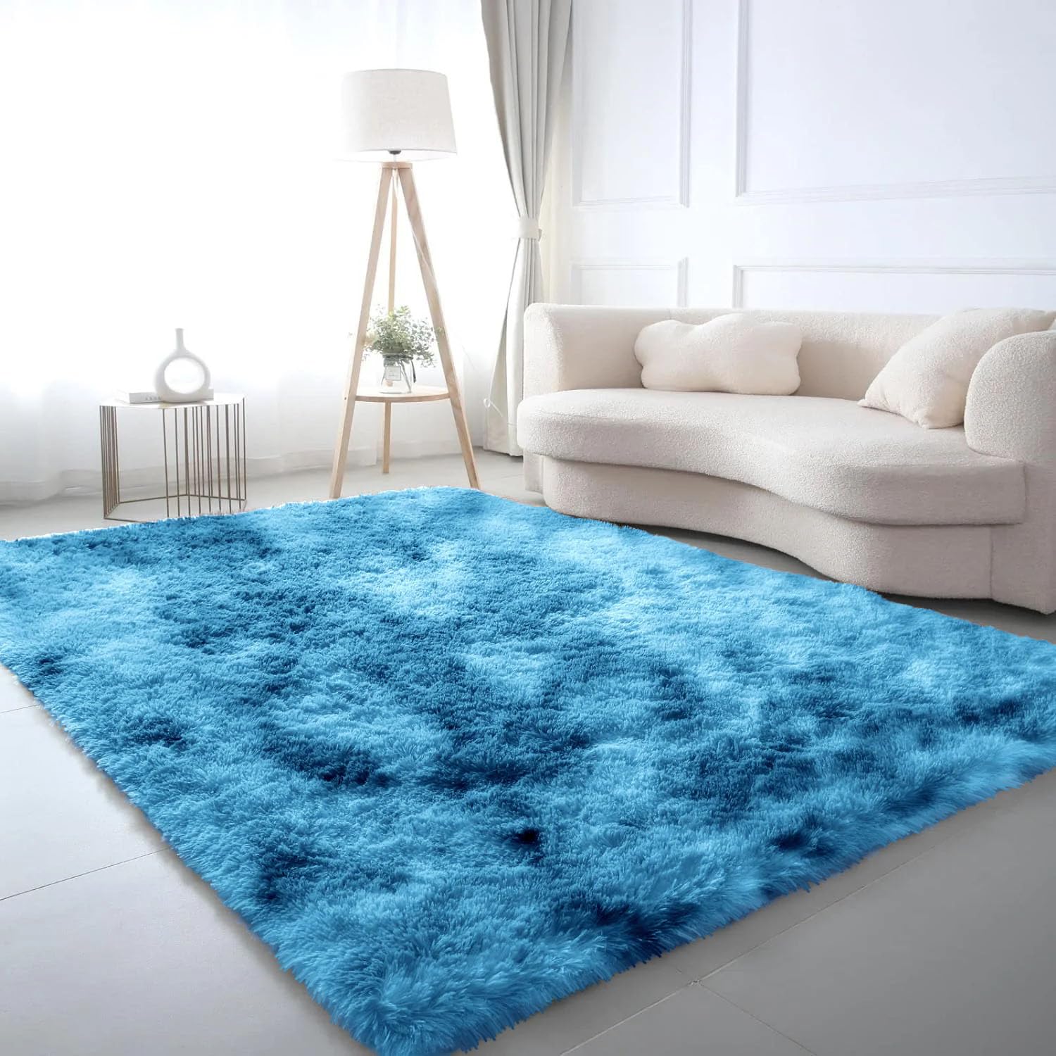 MOONLIGHT20015 Tie-Dyed Teal 4x6 Area Rugs for Living Room – Soft Shaggy Carpet, Non-Slip Indoor Floor Rug for Nursery, Kids, Girls and Boys Bedroom – Modern Aesthetic Durable Home Décor