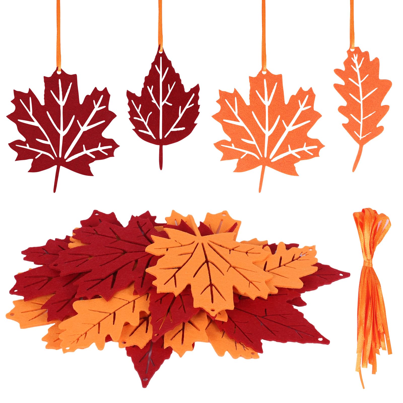 Fohuanky 16-Piece Felt Autumn Leaf Garland Pumpkins Acorns Maple Leaves Decorations Reusable Hanging Ornaments for Wall Window Fireplace Staircase Halloween Thanksgiving Home Decor (Colour 1)